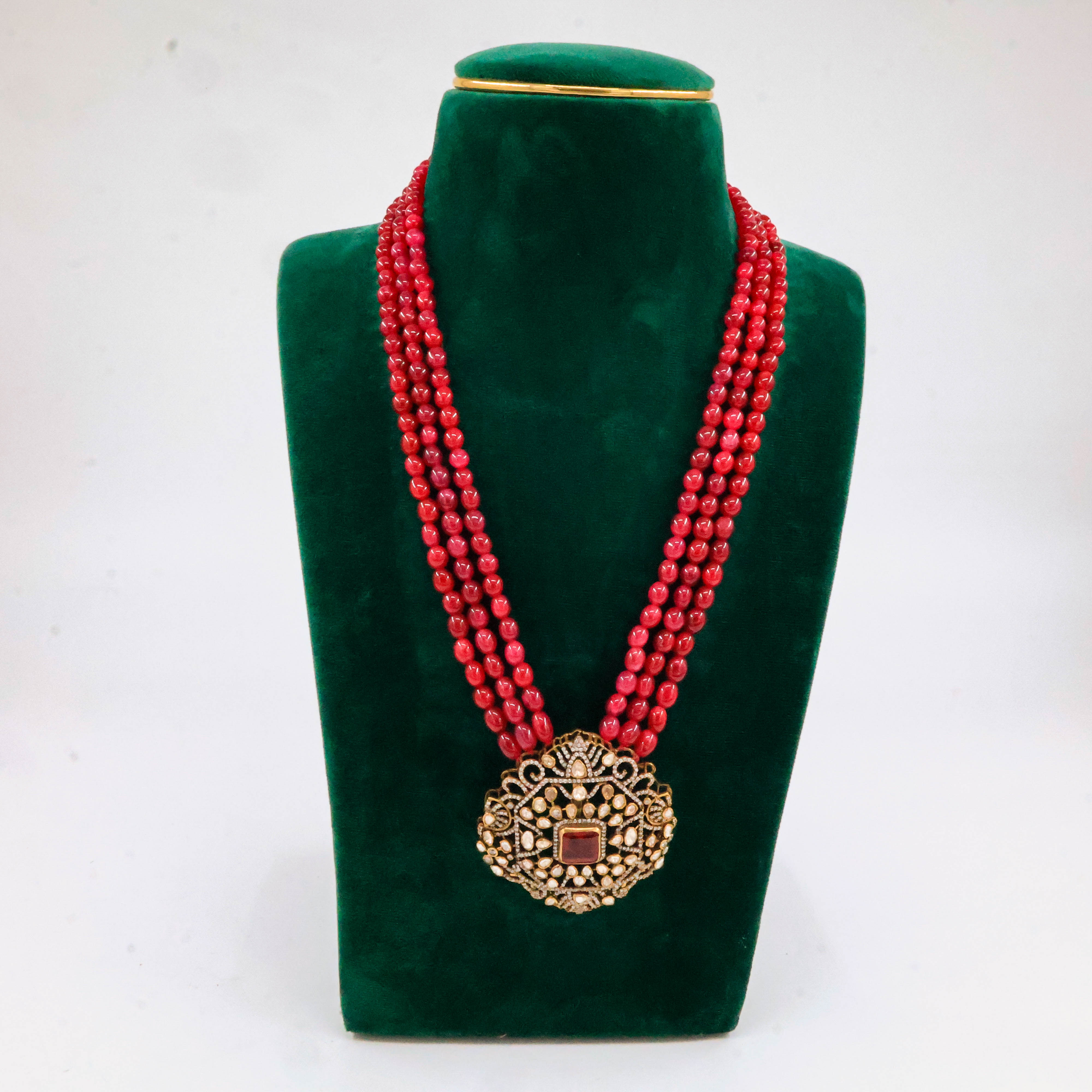 Raag Silver Jewellery Basheerbagh - Coral Polki Necklace
