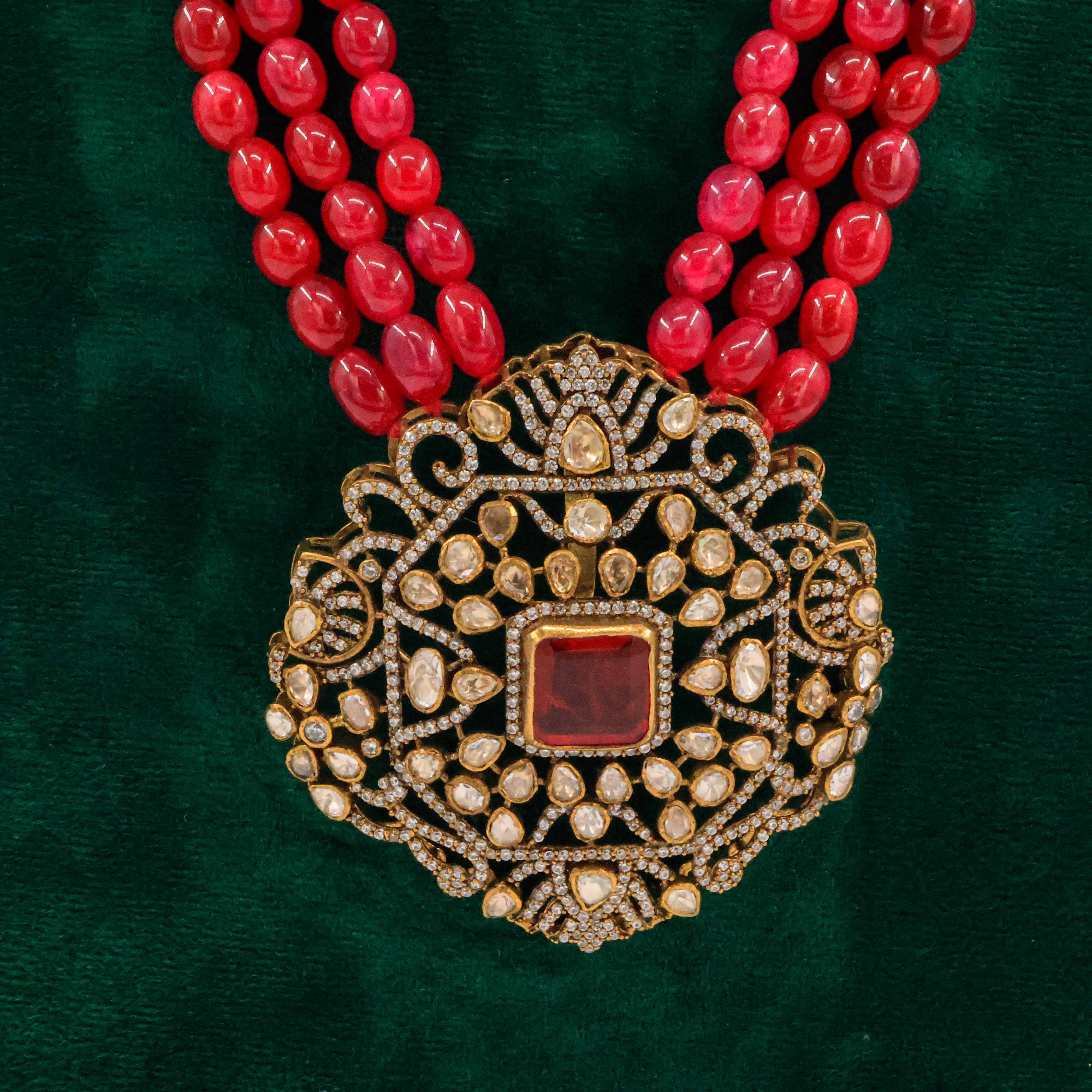 Raag Silver Jewellery Basheerbagh - Coral Polki Necklace