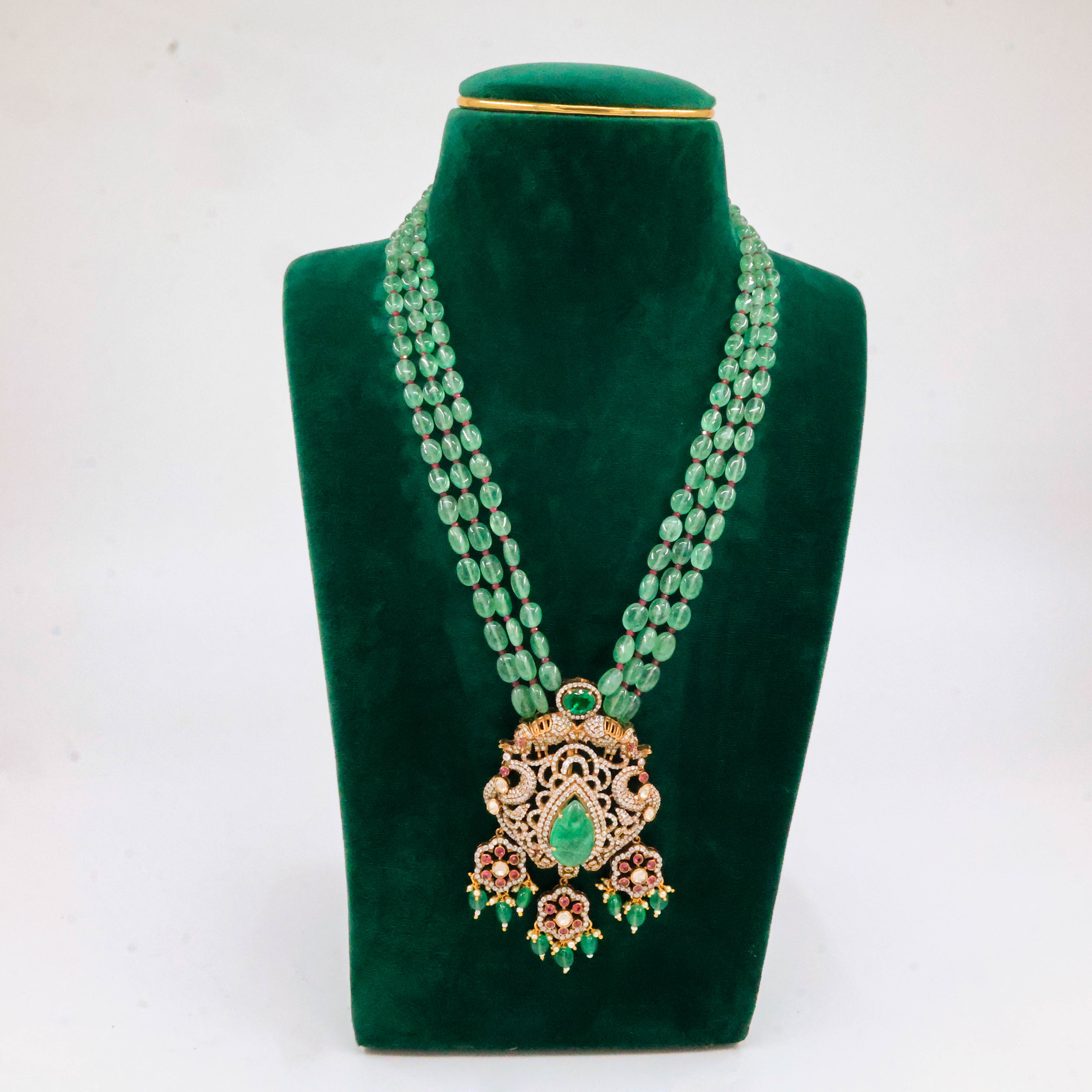 Raag Silver Jewellery Basheerbagh - Emerald Ruby Bird Necklace