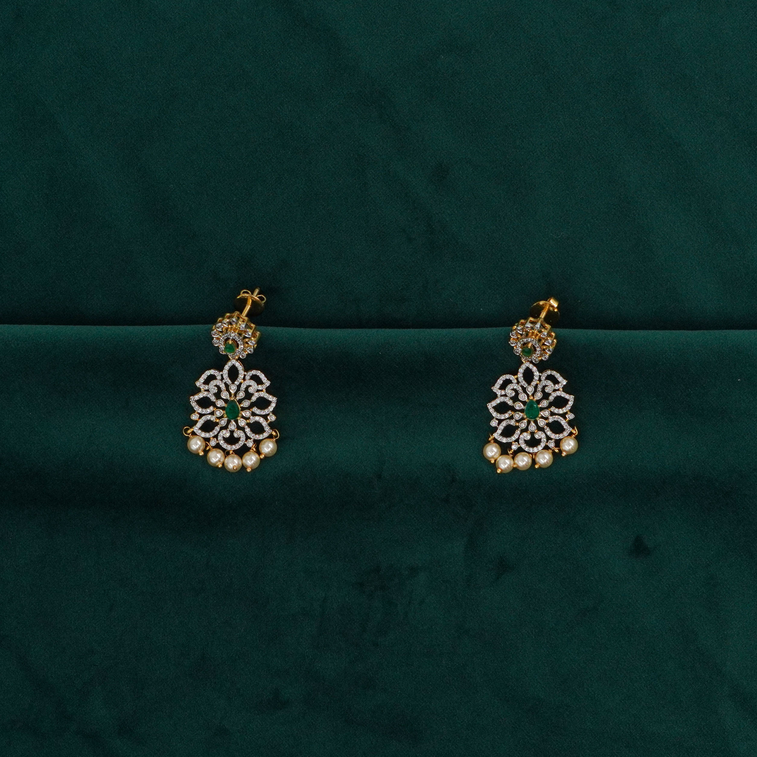 Raag Silver Jewellery Basheerbagh - Emerald Floral Pendant Set