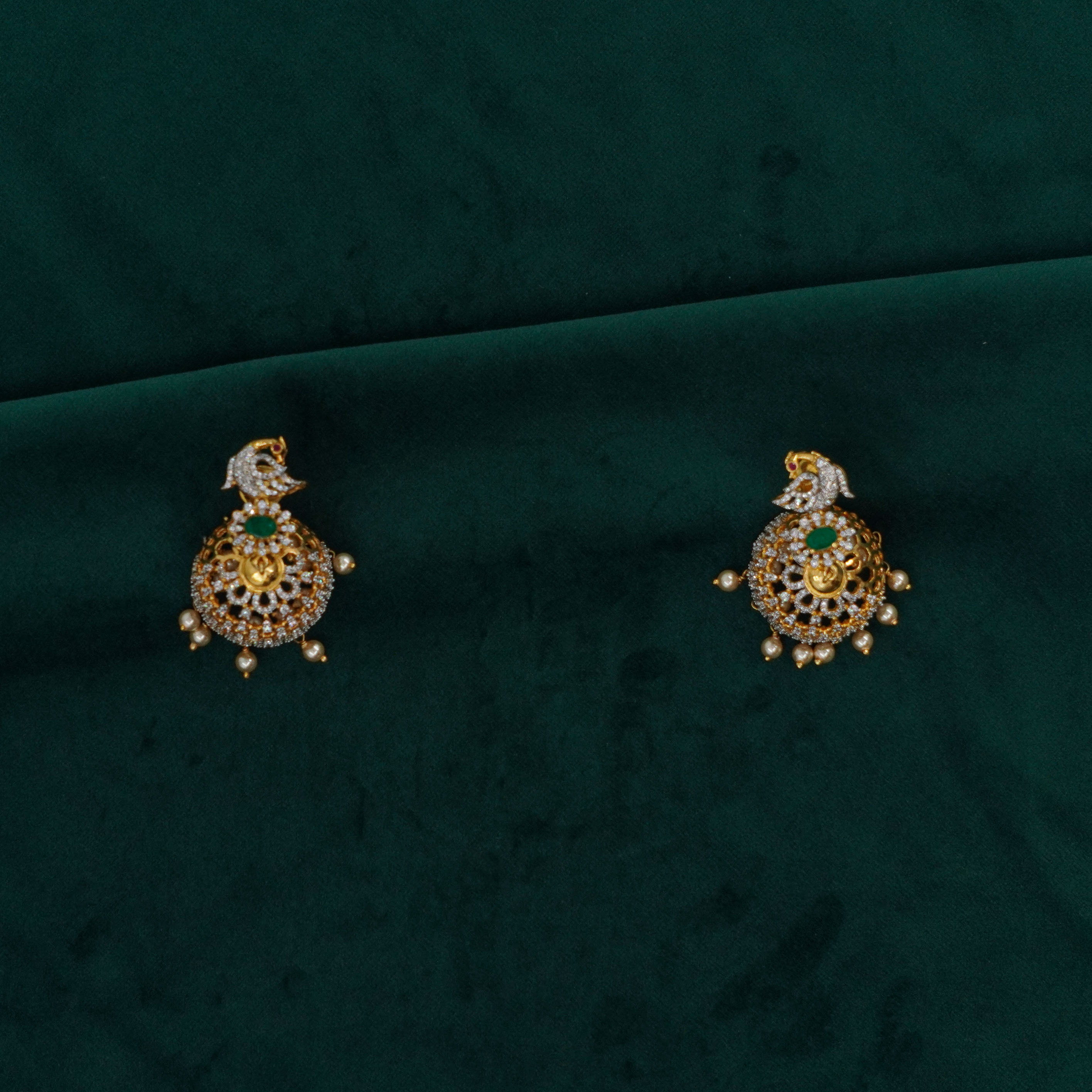 Raag Silver Jewellery Basheerbagh - Peacock Emerald Pendant Set