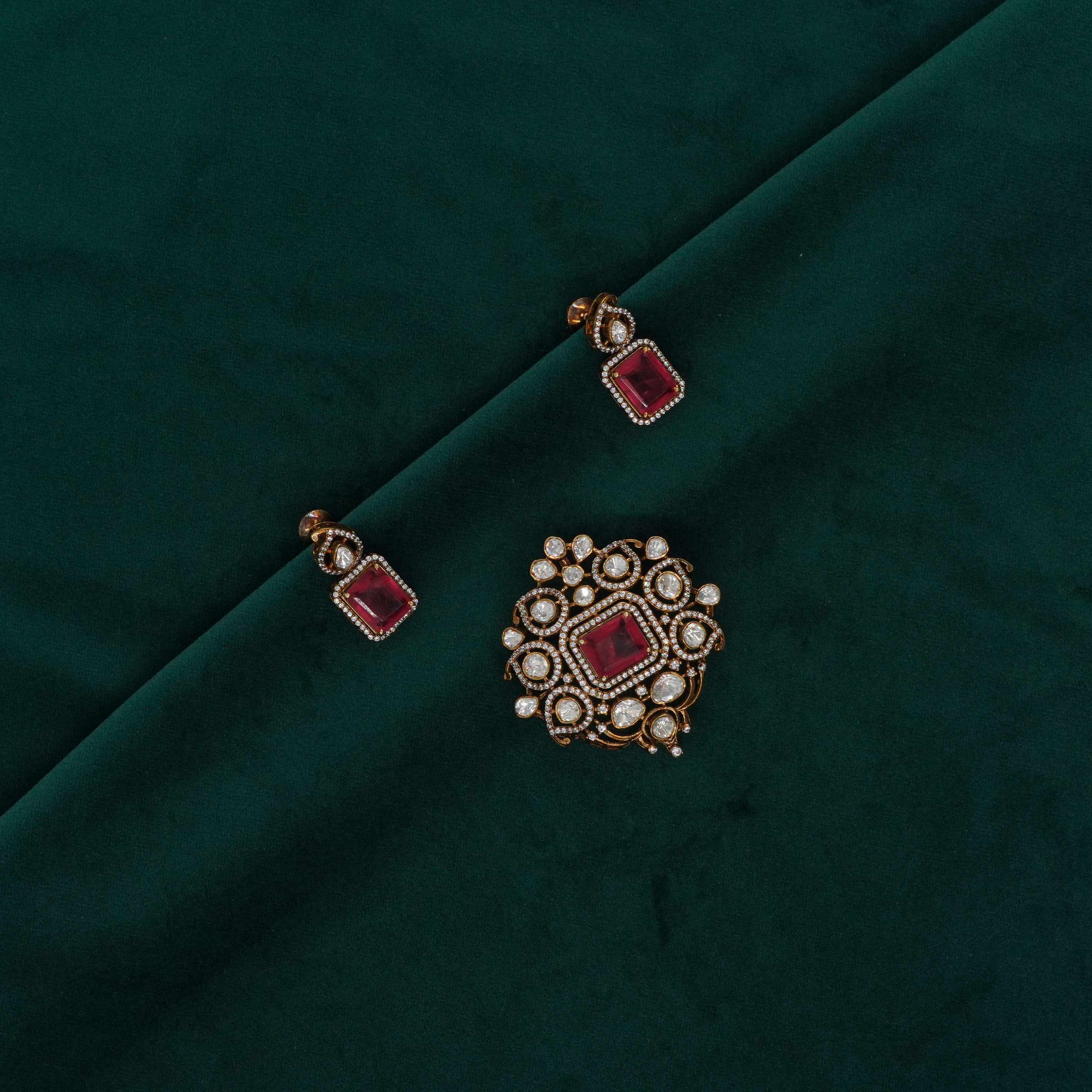Raag Silver Jewellery Basheerbagh - Ruby Pendant Set