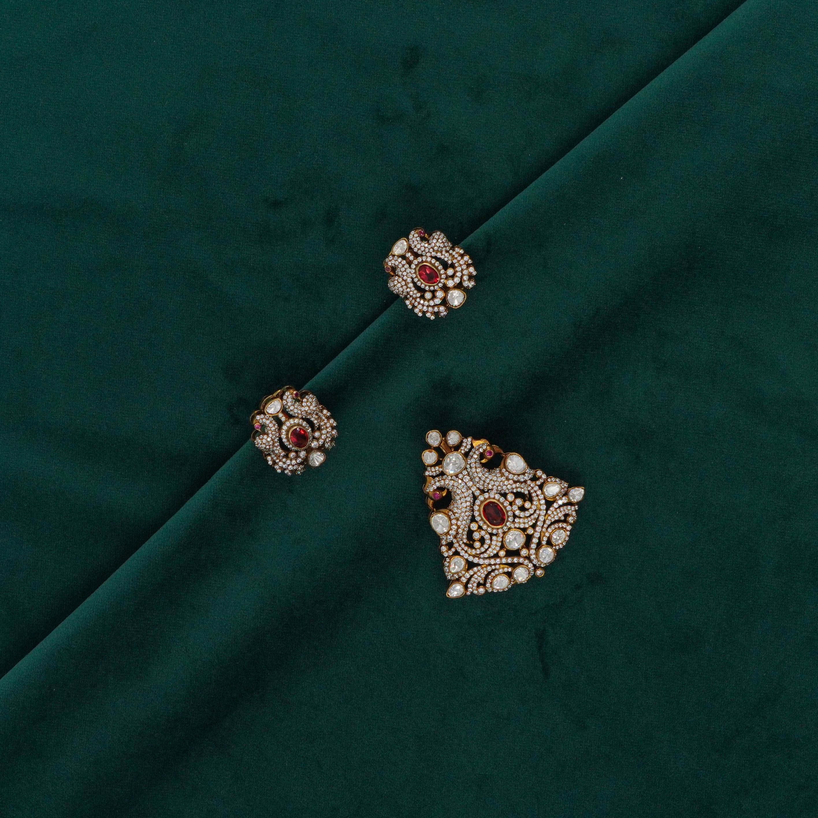 Raag Silver Jewellery Basheerbagh - Floral Ruby  Set