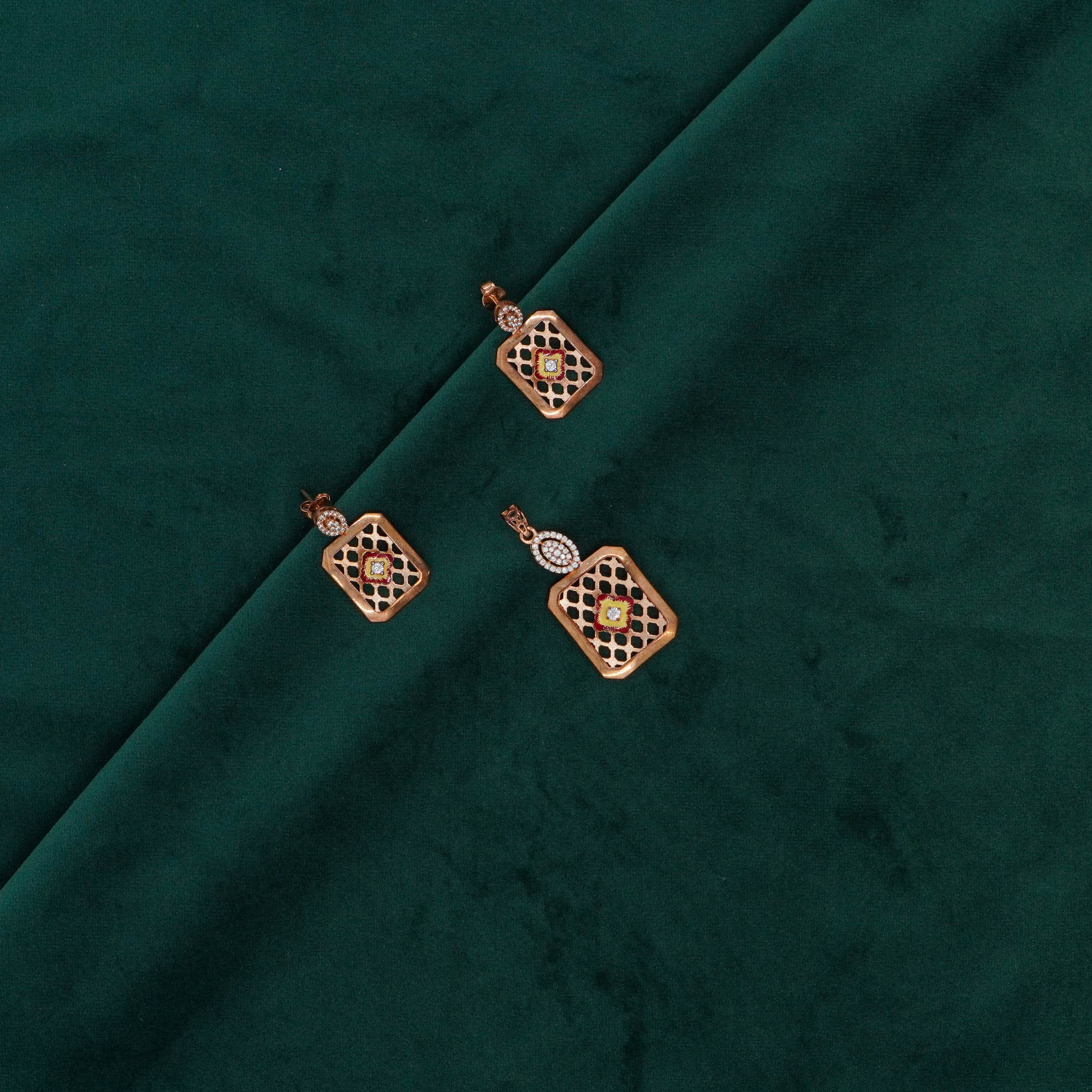 Raag Silver Jewellery Basheerbagh - Geometric Lattice Pendant Set