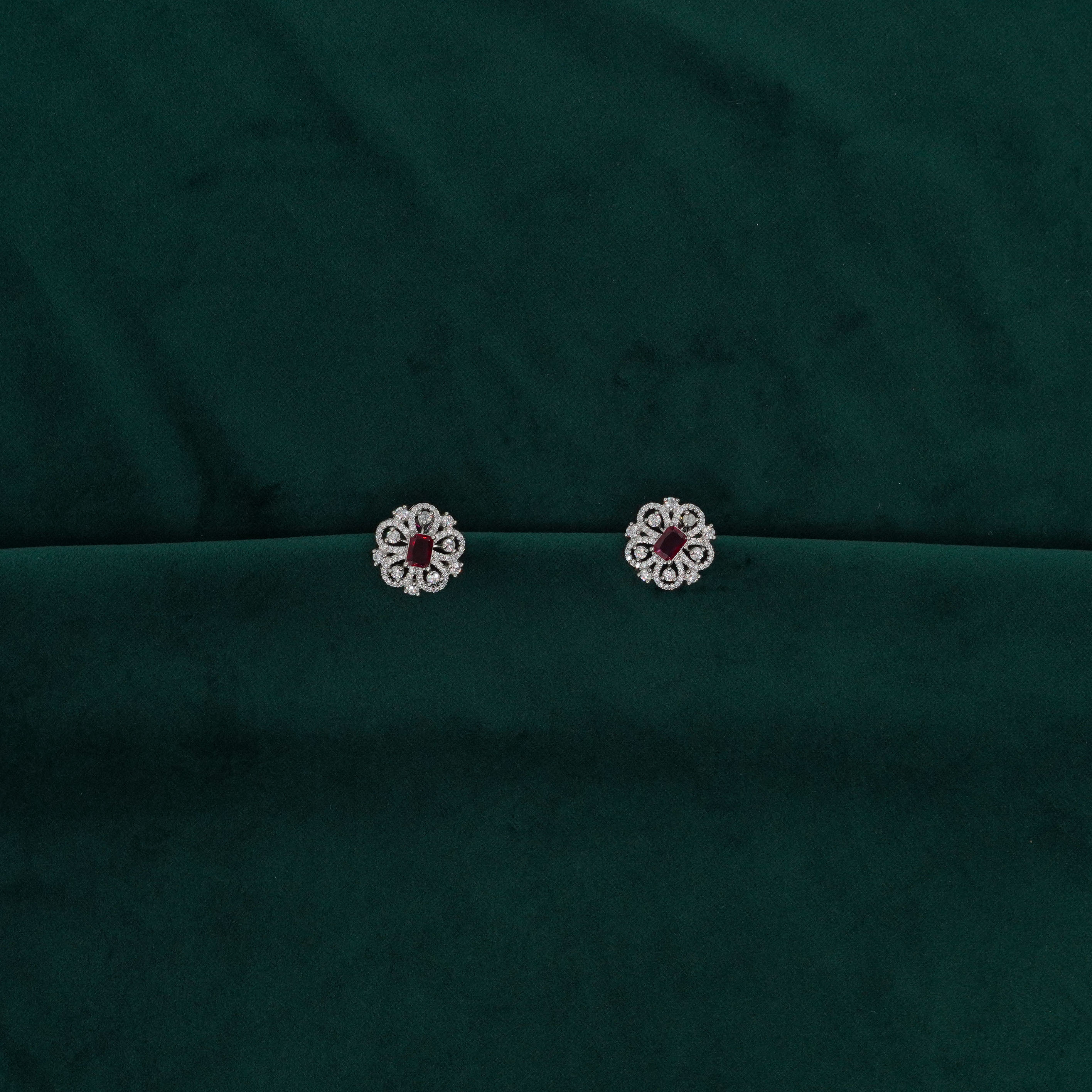 Raag Silver Jewellery Basheerbagh - Floral Ruby Pendant Set