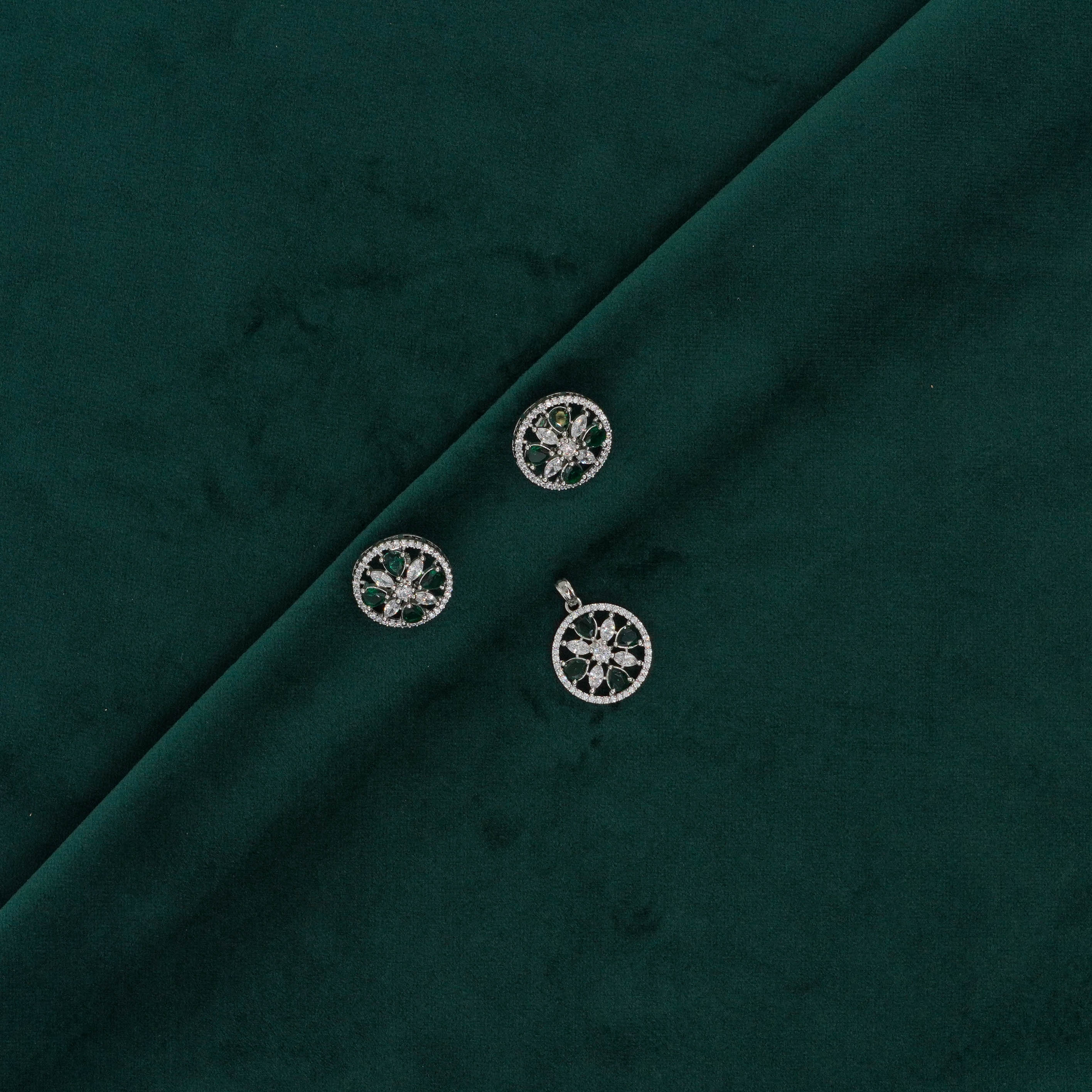 Raag Silver Jewellery Basheerbagh - Floral Green Stone Pendant Set Silver