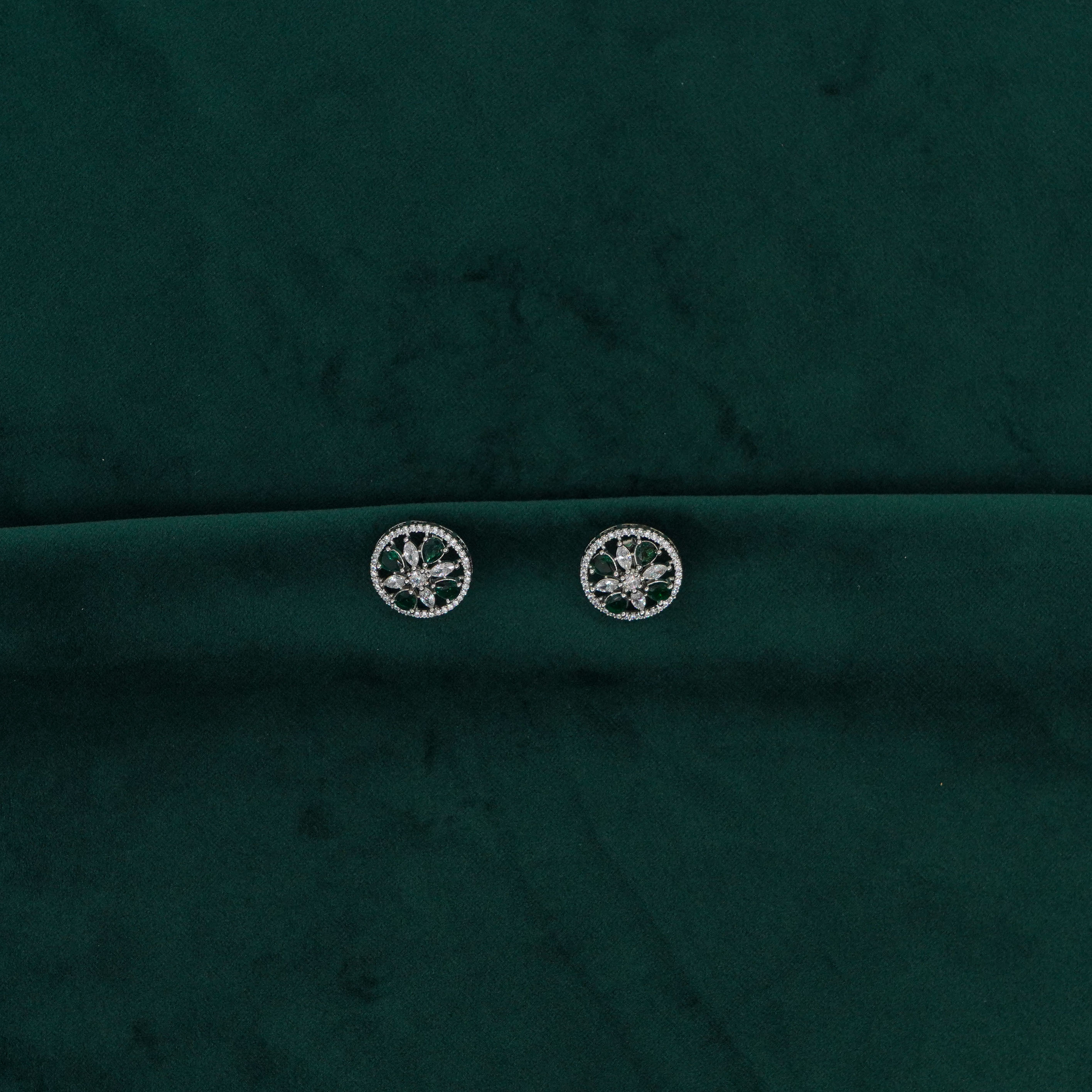 Raag Silver Jewellery Basheerbagh - Floral Green Stone Pendant Set Silver