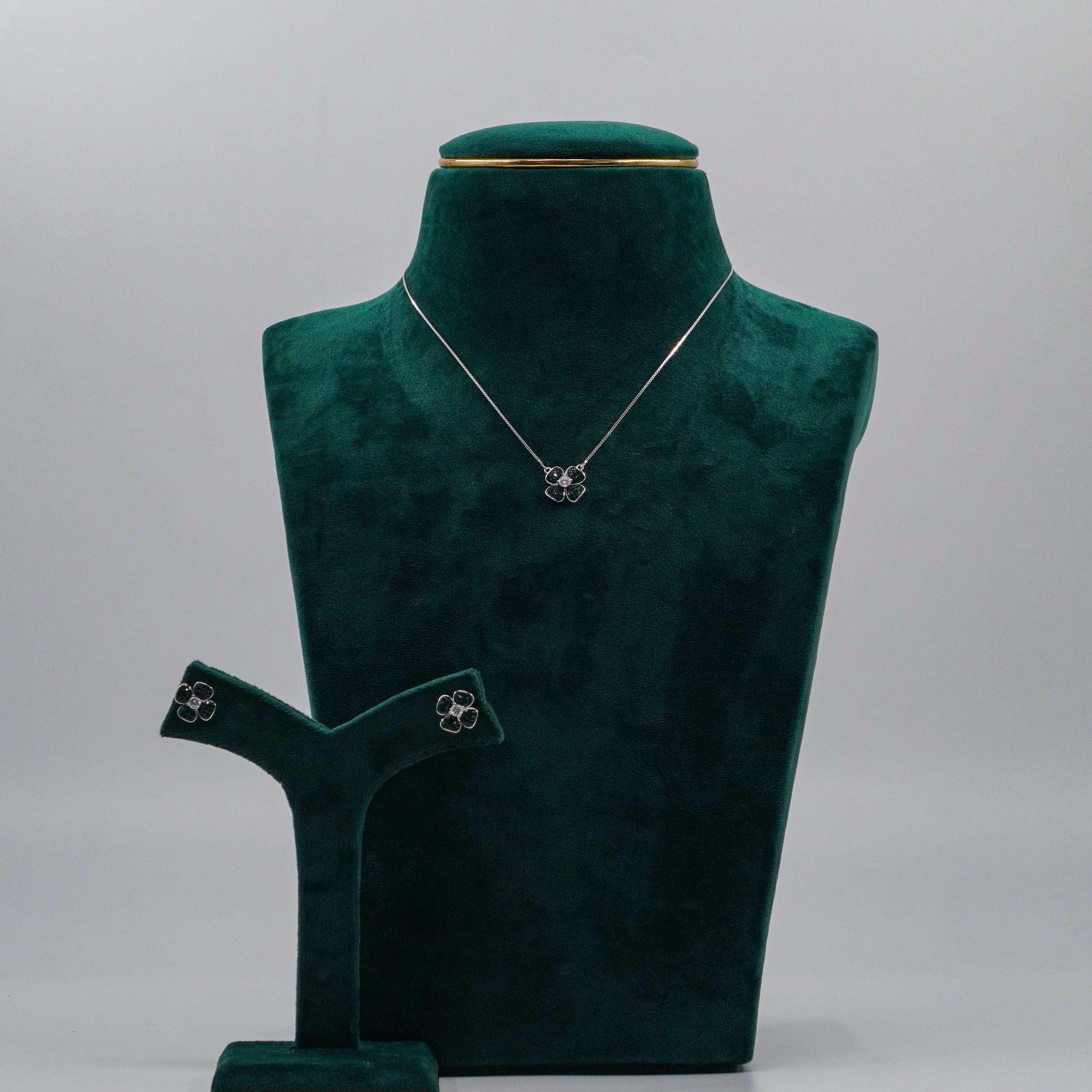 Raag Silver Jewellery Basheerbagh - Silver Clover Necklace Set