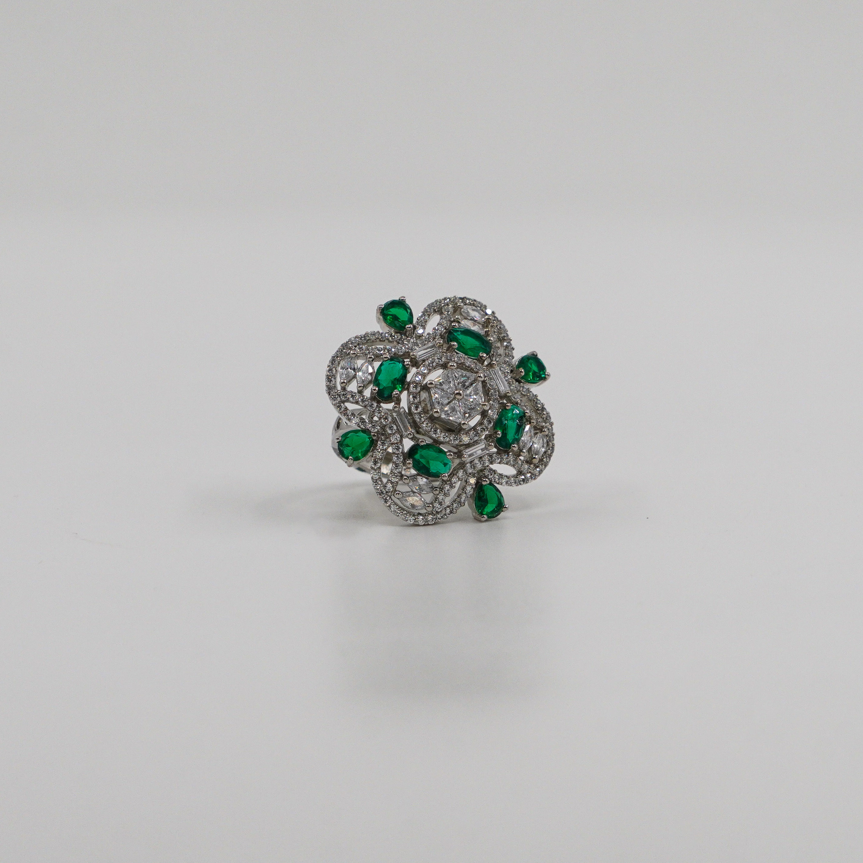 Emerald CZ Flower Ring
