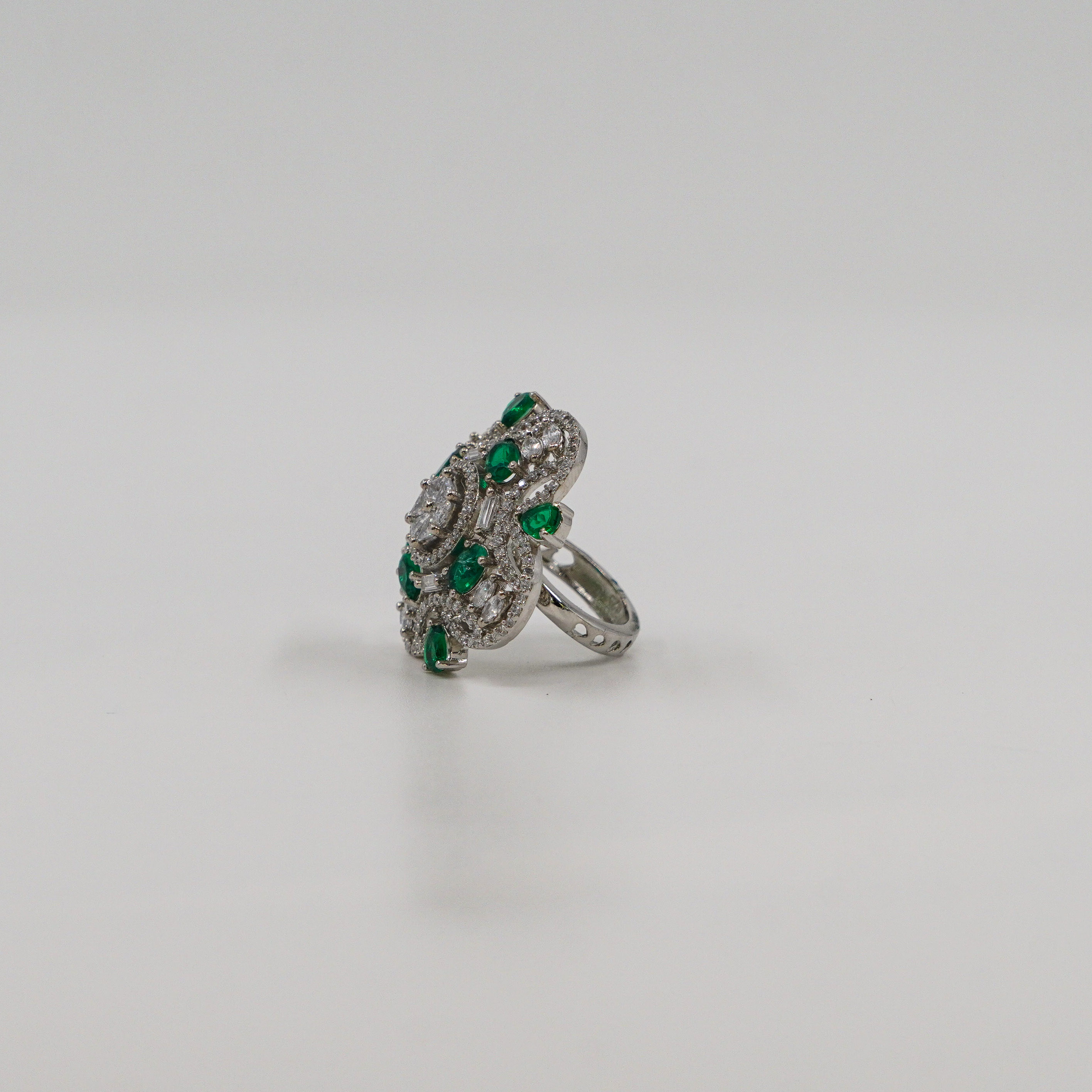 Emerald CZ Flower Ring