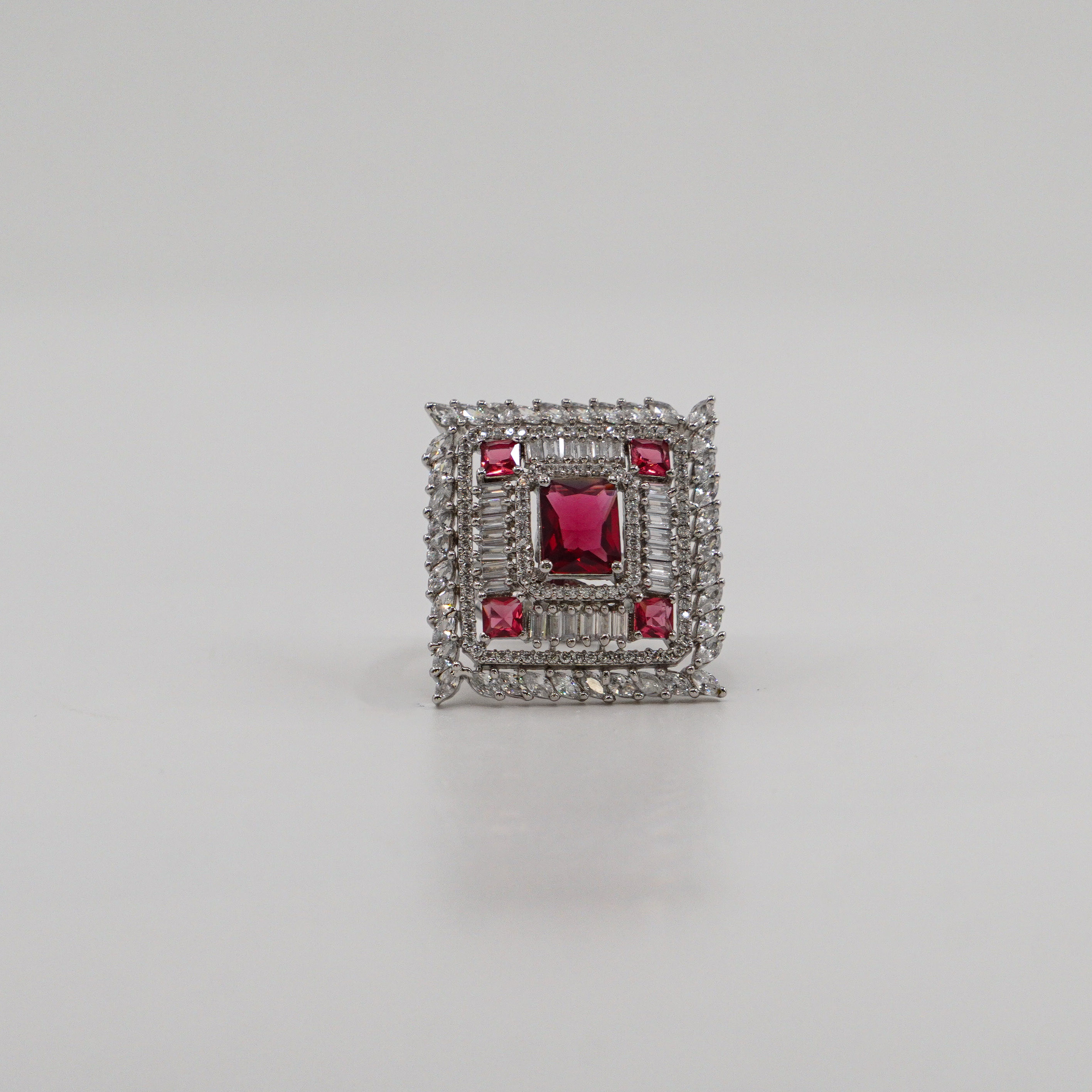 Rectangular Red CZ Ring