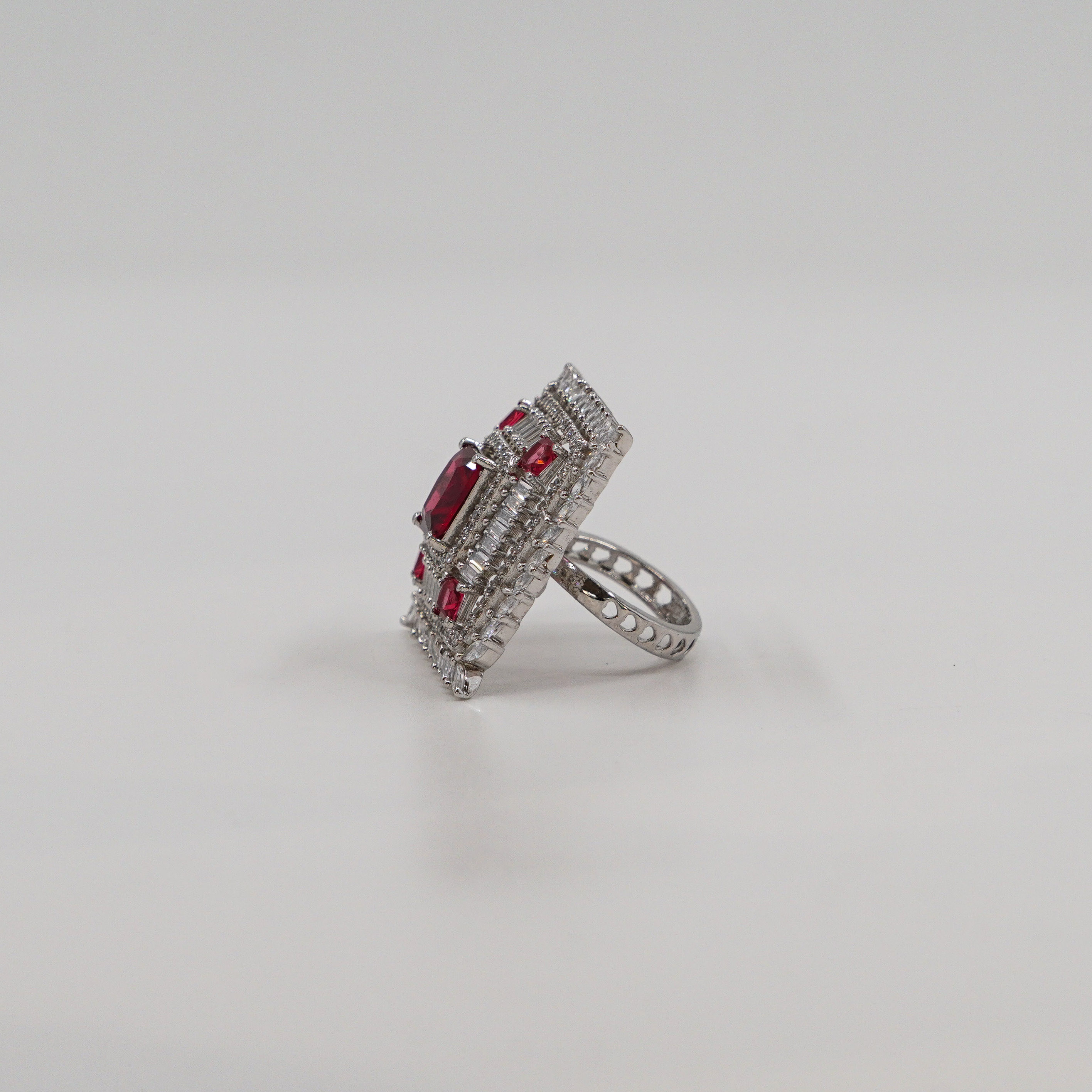 Rectangular Red CZ Ring