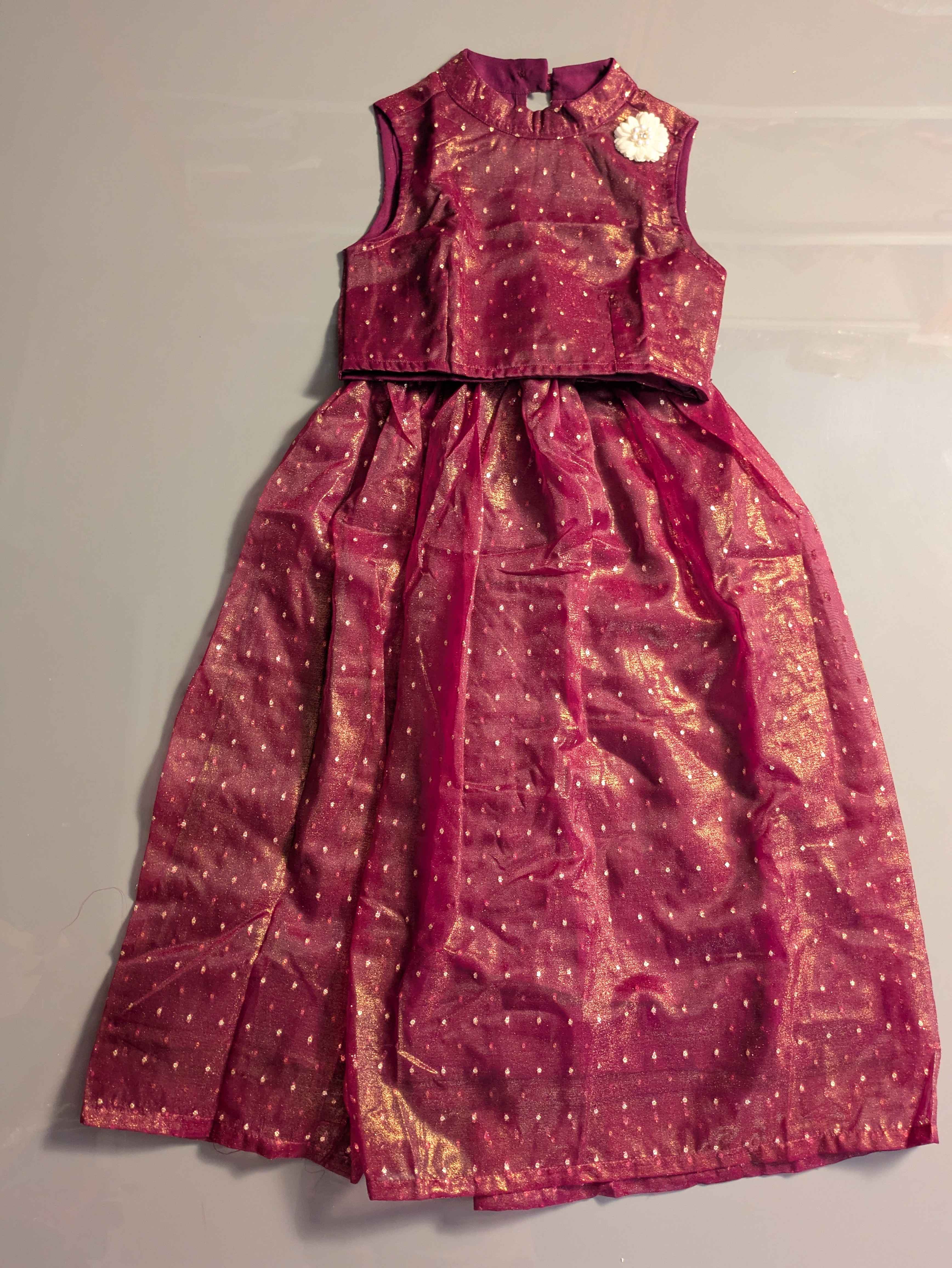 Mauve colour kids lehenga set with crop top- Elegant party wear for girls.