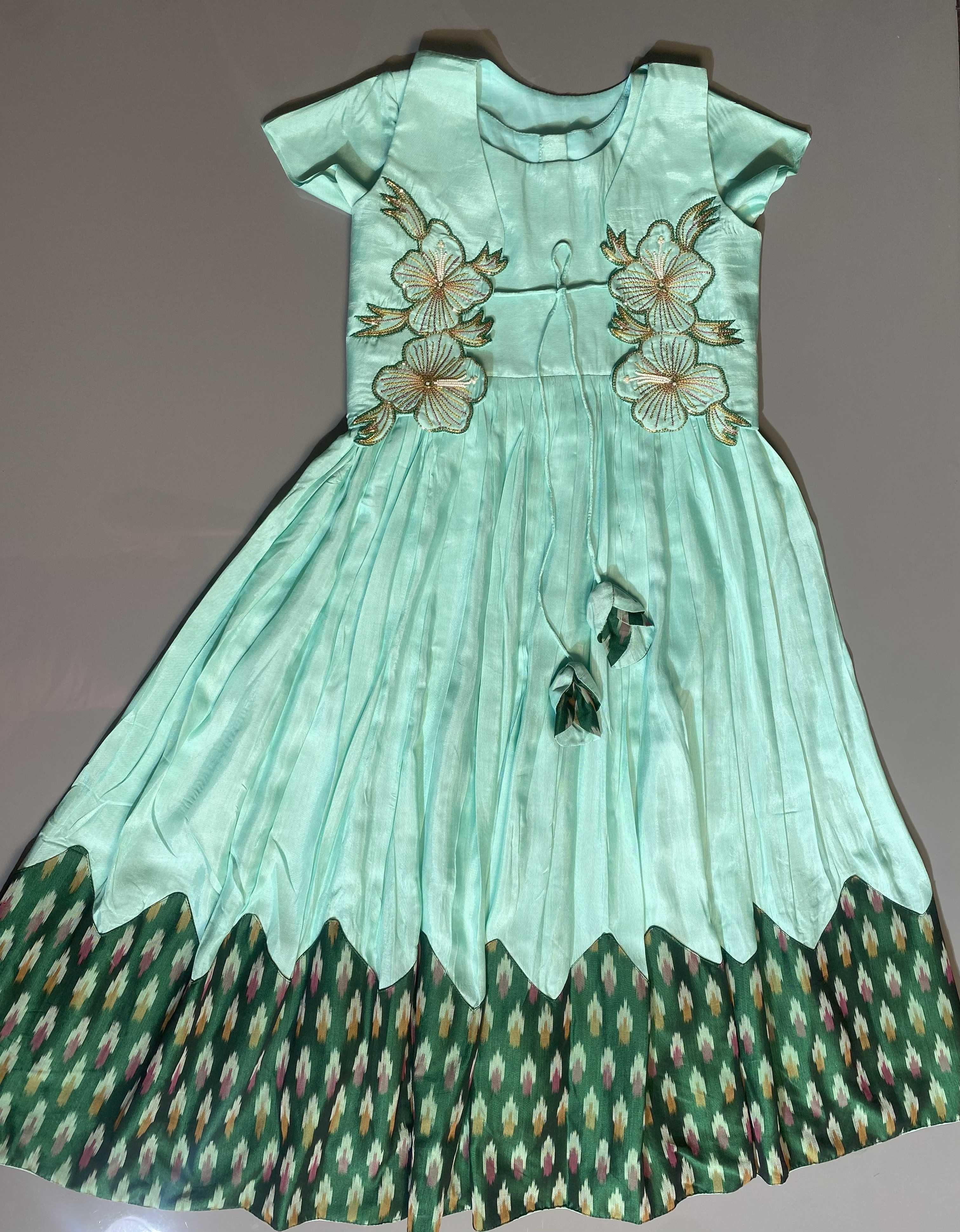 RadhaKrishnaDesignStudio - Muslin Ikkat Frock - Teal Blue