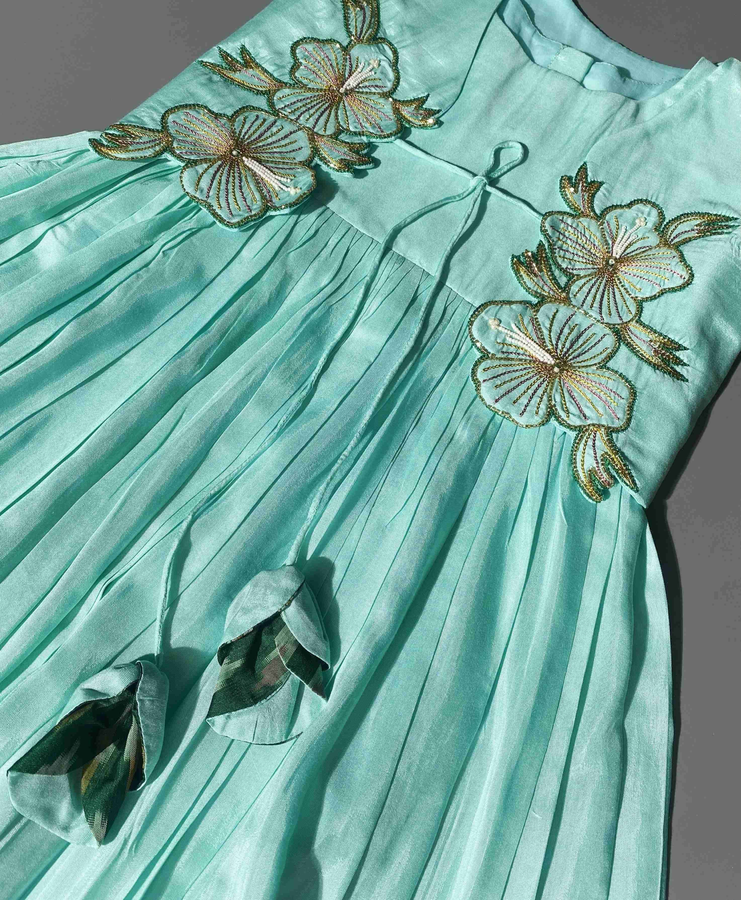 RadhaKrishnaDesignStudio - Muslin Ikkat Frock - Teal Blue