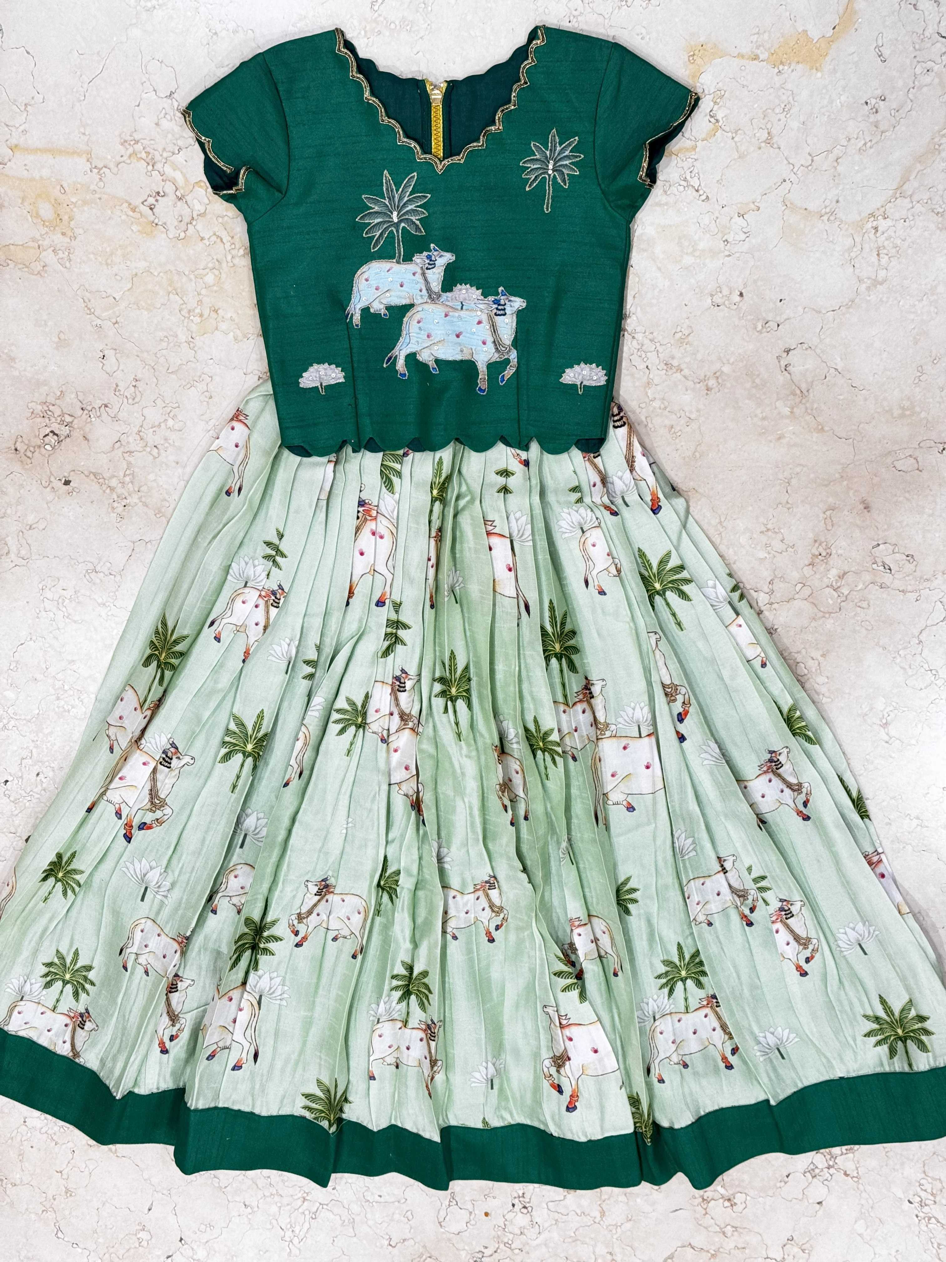 RadhaKrishnaDesignStudio - Green Pichwai Lehenga