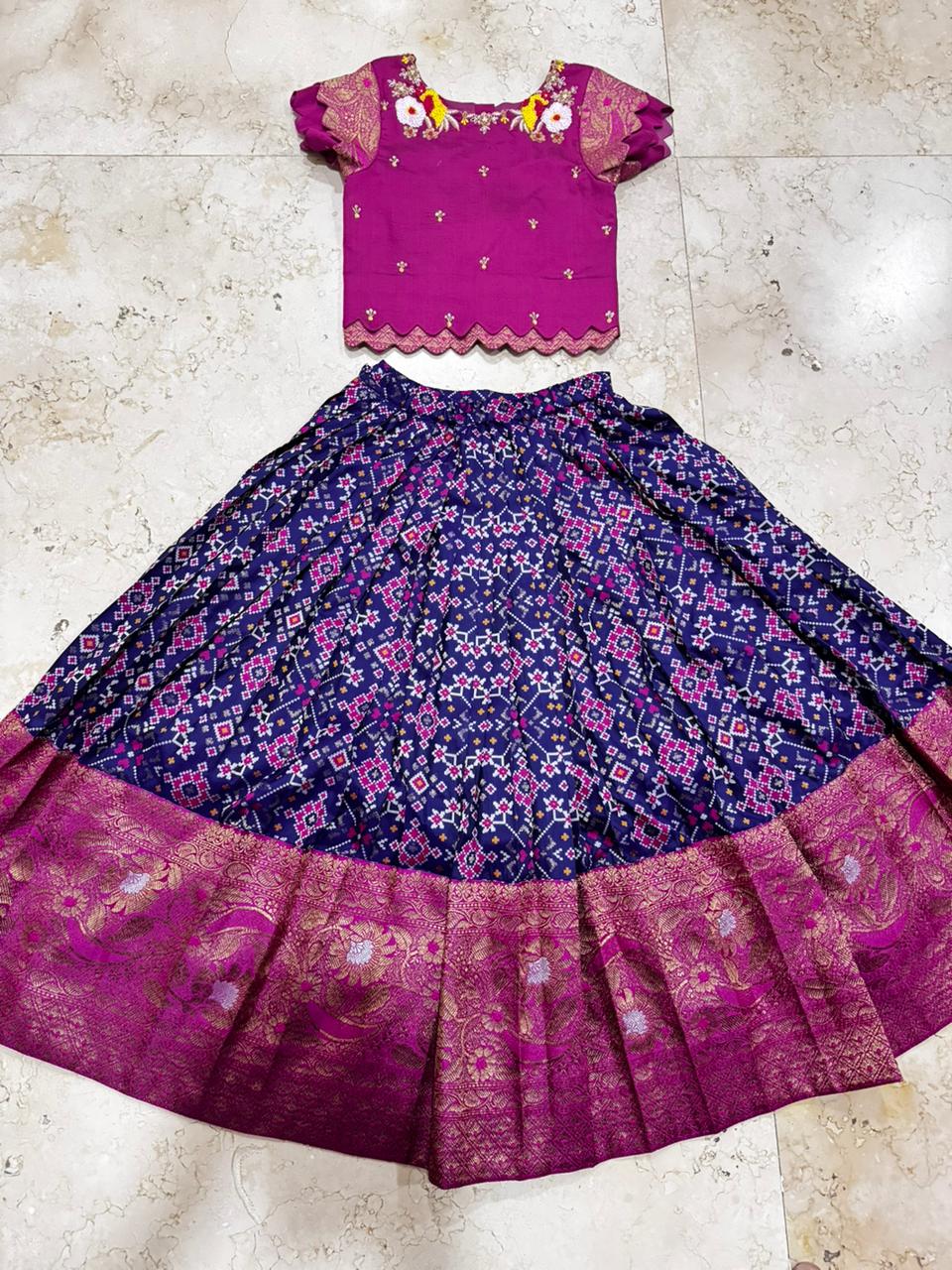 RadhaKrishnaDesignStudio - Banaras patola lehenga with pink maggam work blouse