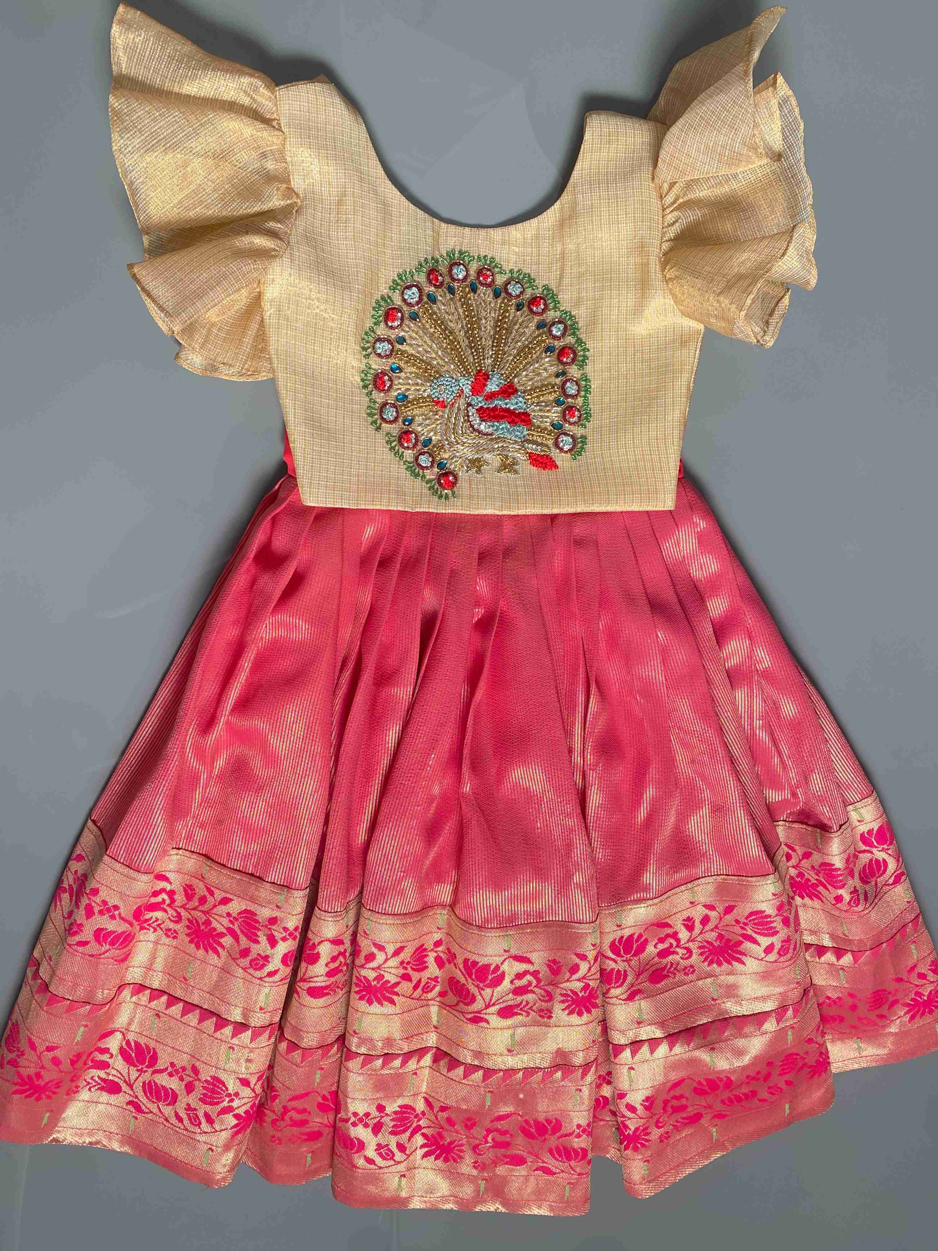 RadhaKrishnaDesignStudio - Pink Gold Banarasi Lehenga