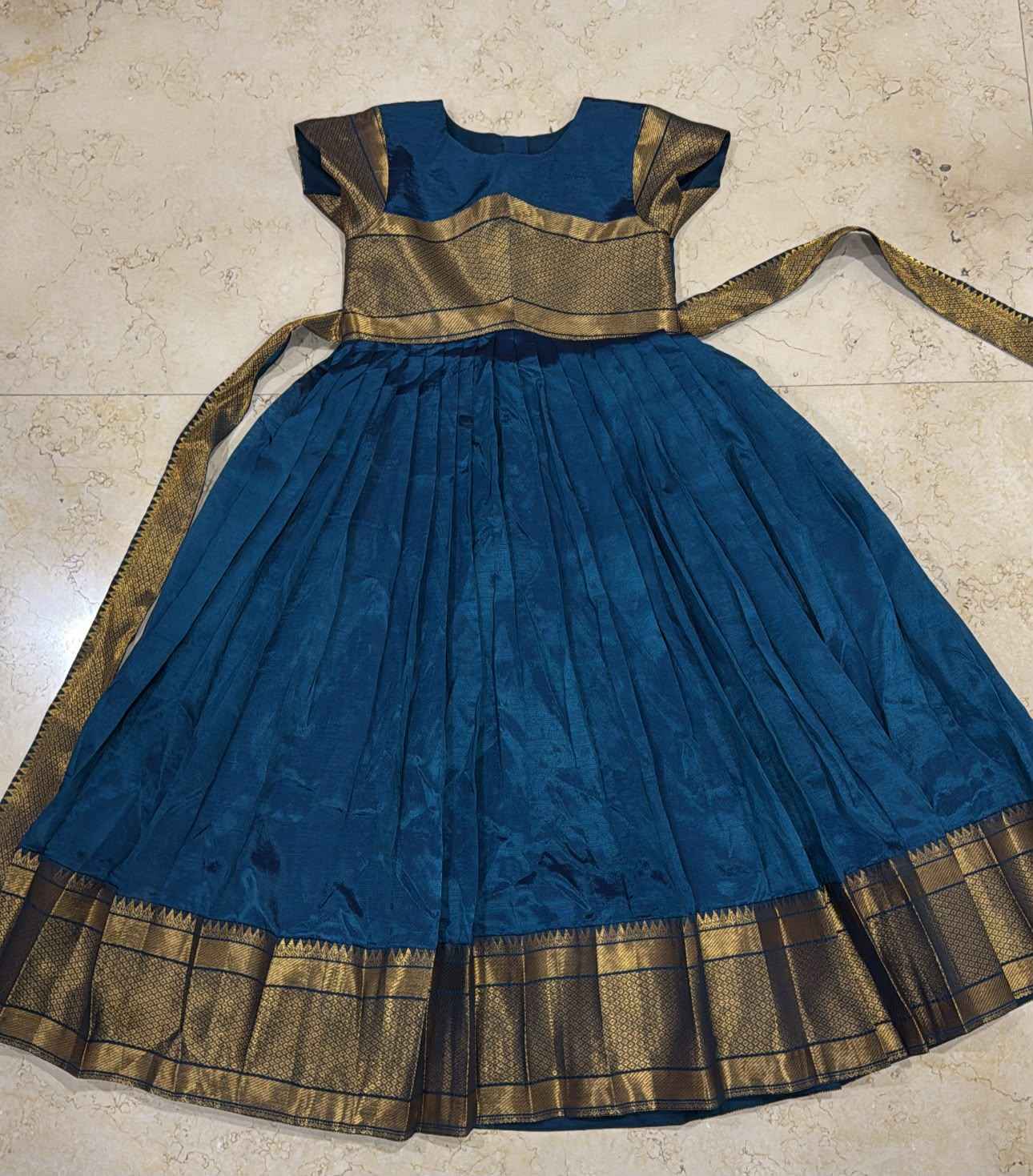 Peacock blue mangalgiri frock