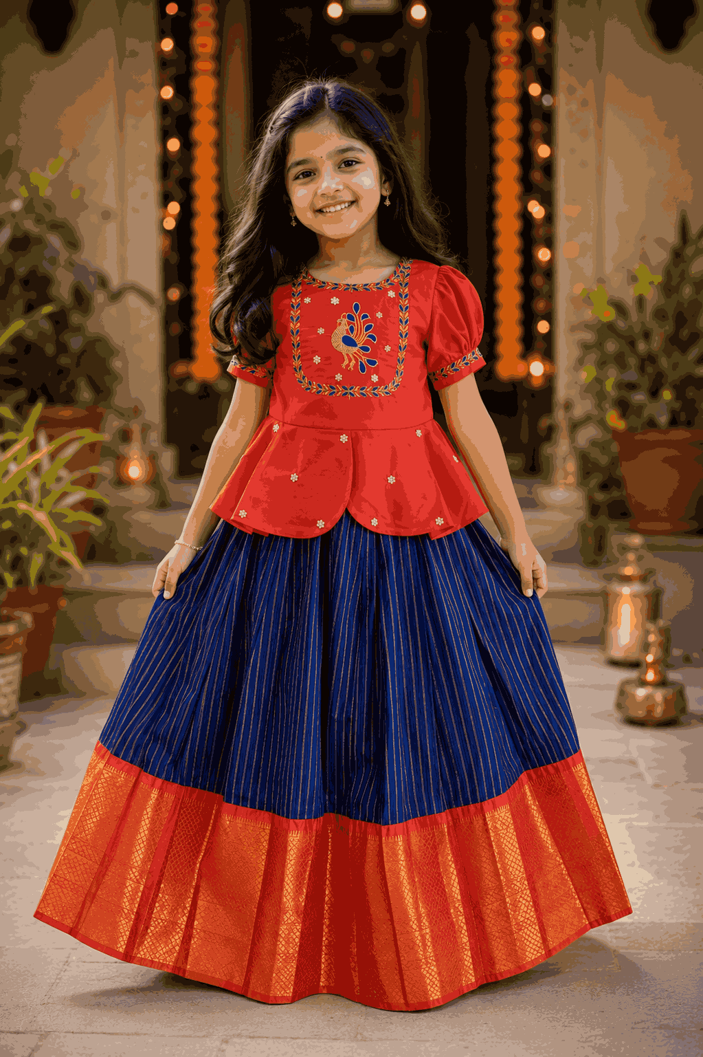 RadhaKrishnaDesignStudio - Beautiful mangalgiri lehenga with red peplum blouse