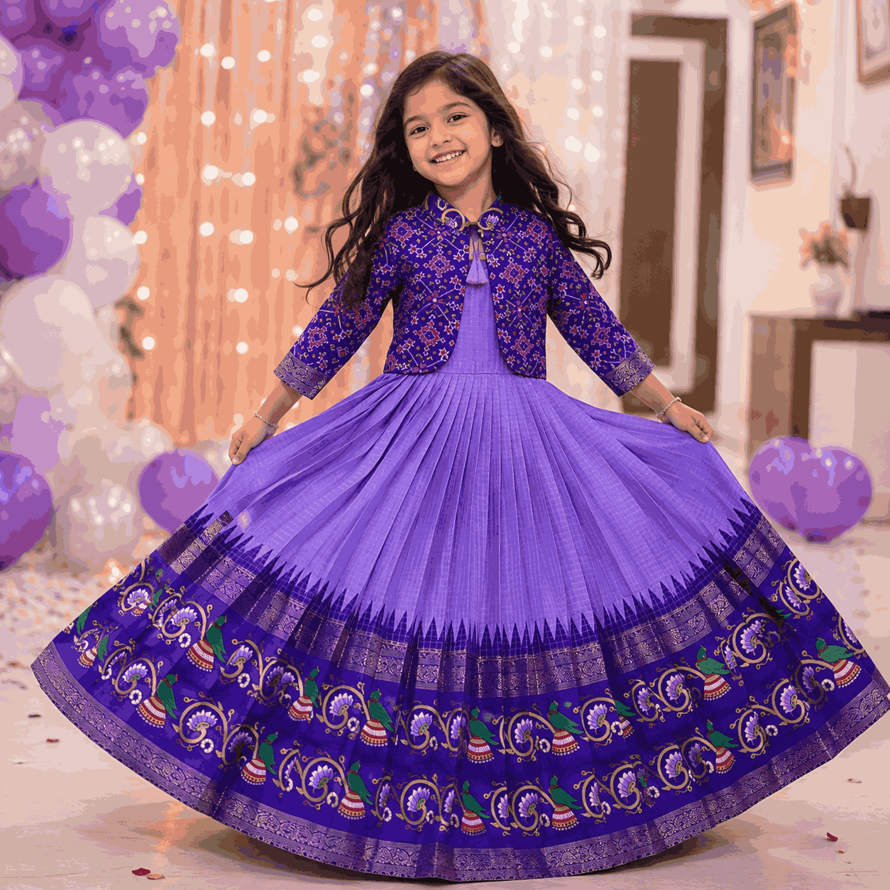 RadhaKrishnaDesignStudio - Patola styled kids frock with tanjore border