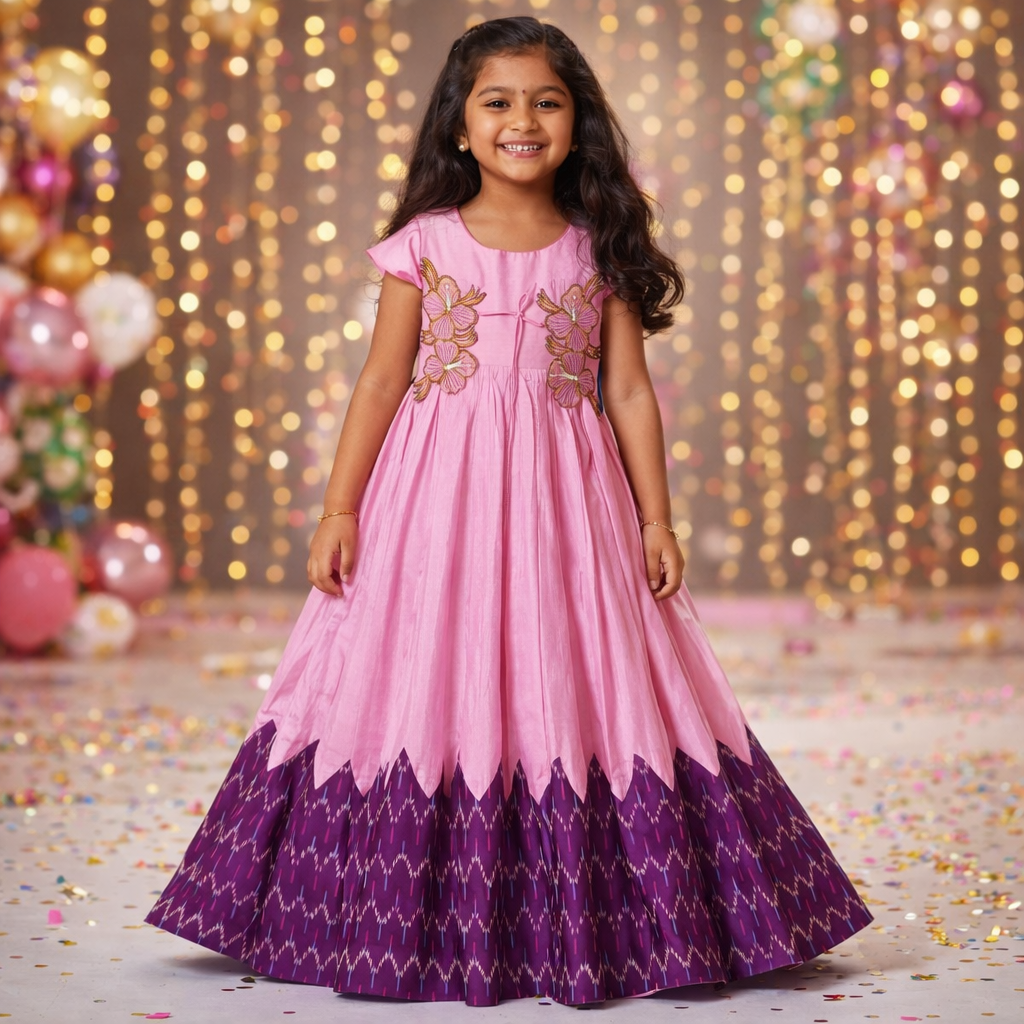 RadhaKrishnaDesignStudio - Muslin Ikkat Frock - Pink