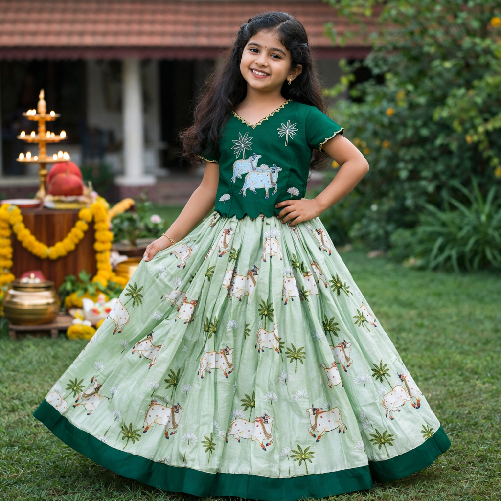 RadhaKrishnaDesignStudio - Green Pichwai Lehenga