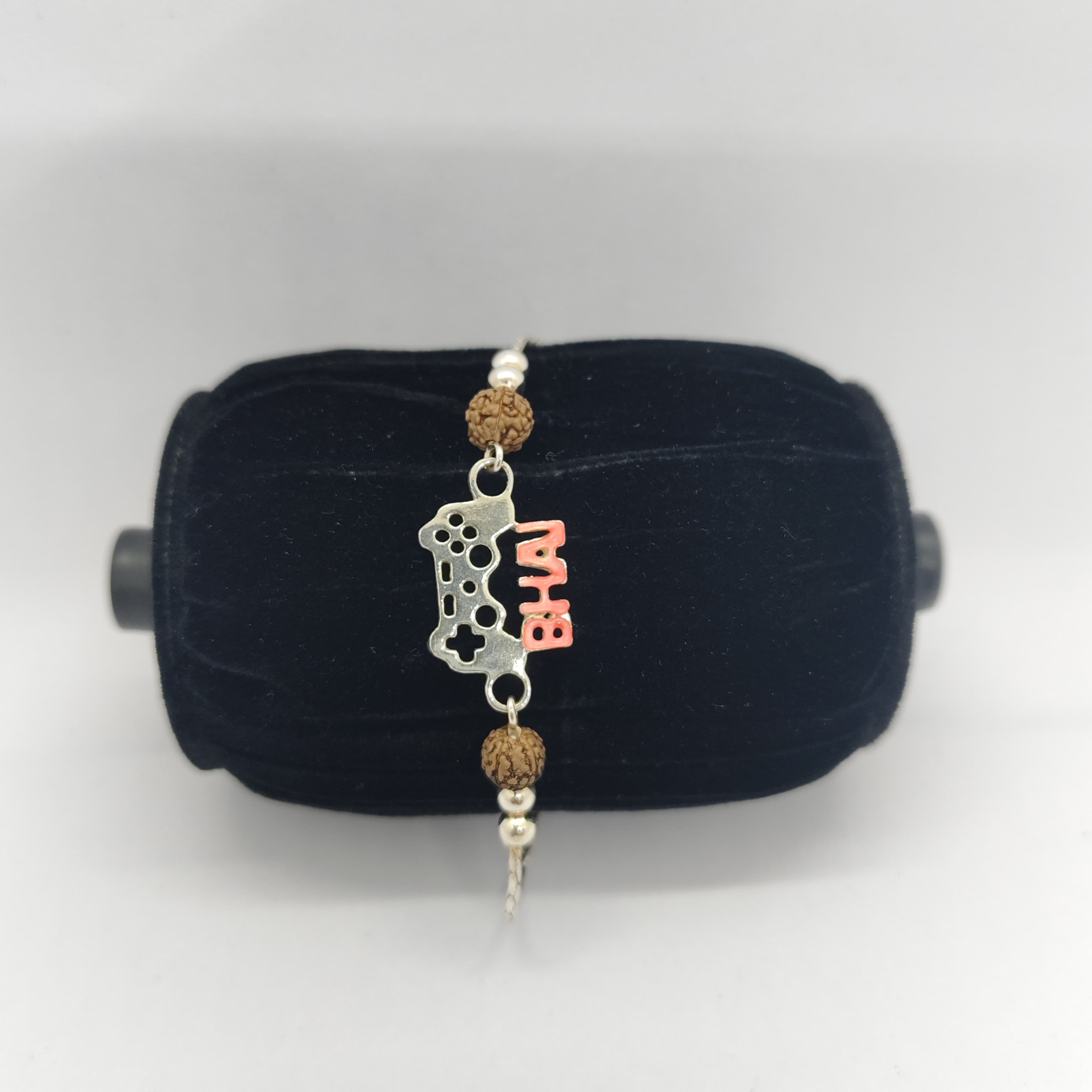 Silver Rakhi with Gaming Control and Rudhraksh - Silver Rakhi