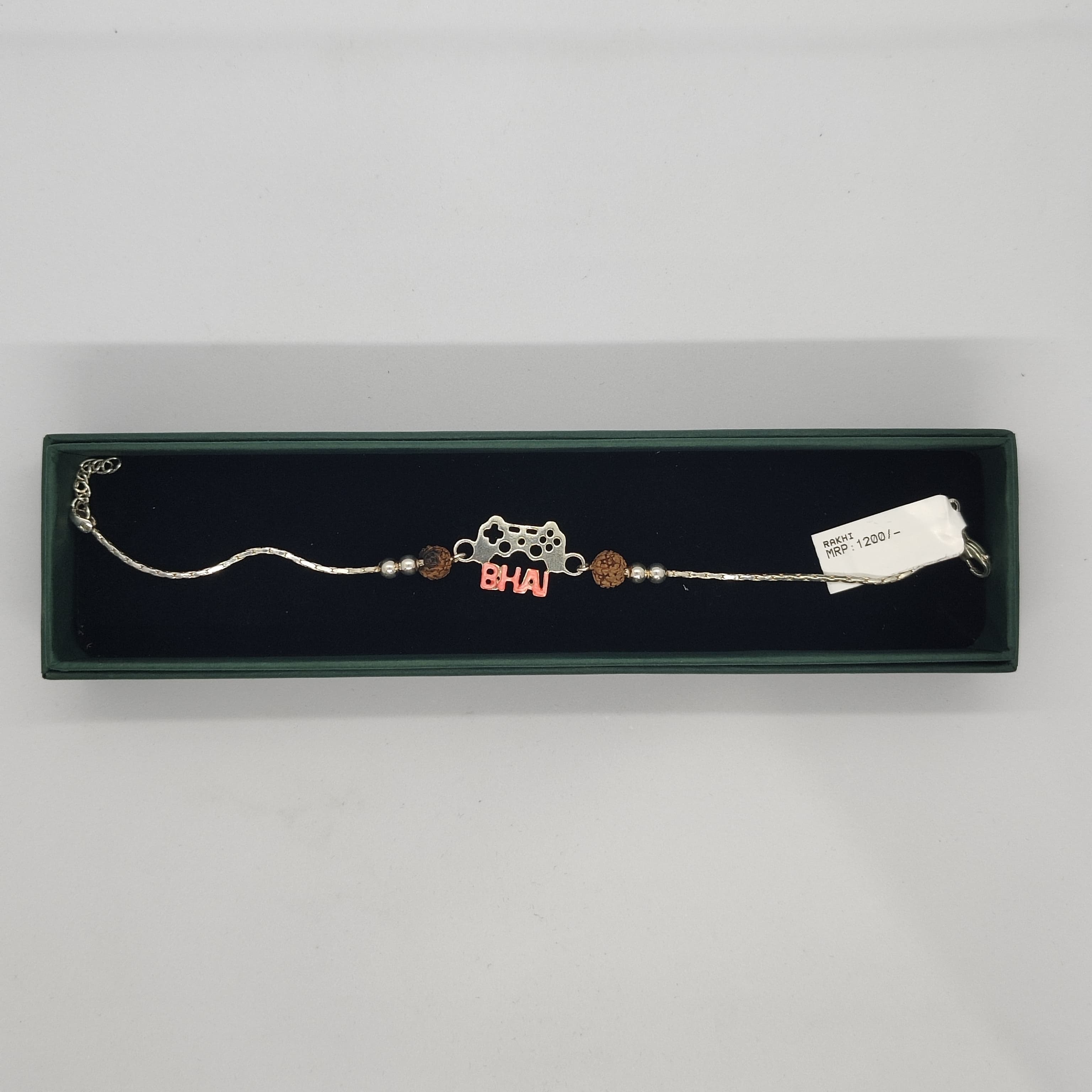 Silver Rakhi with Gaming Control and Rudhraksh - Silver Rakhi