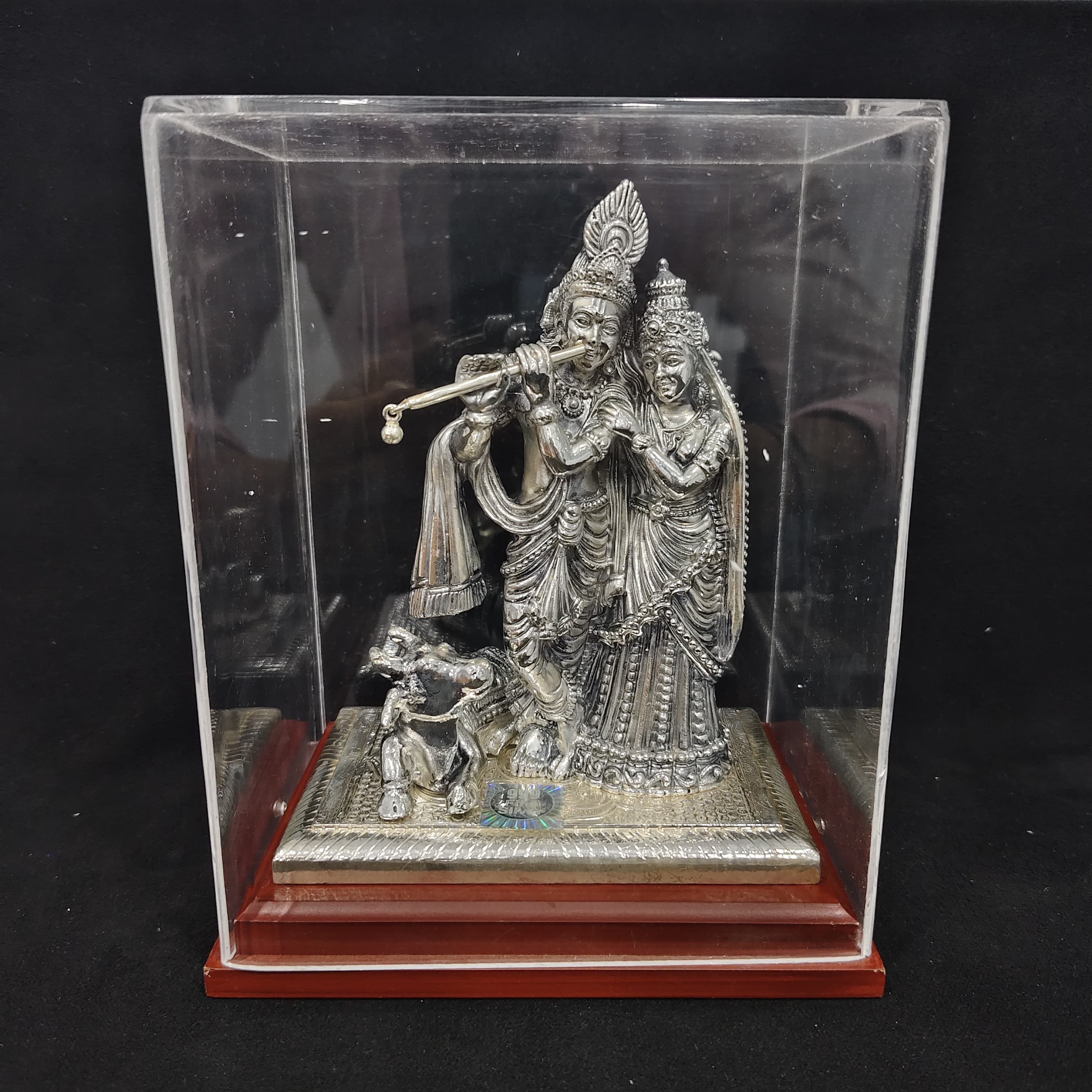 Radha Krishna Silver Idol with Framing Glass Box