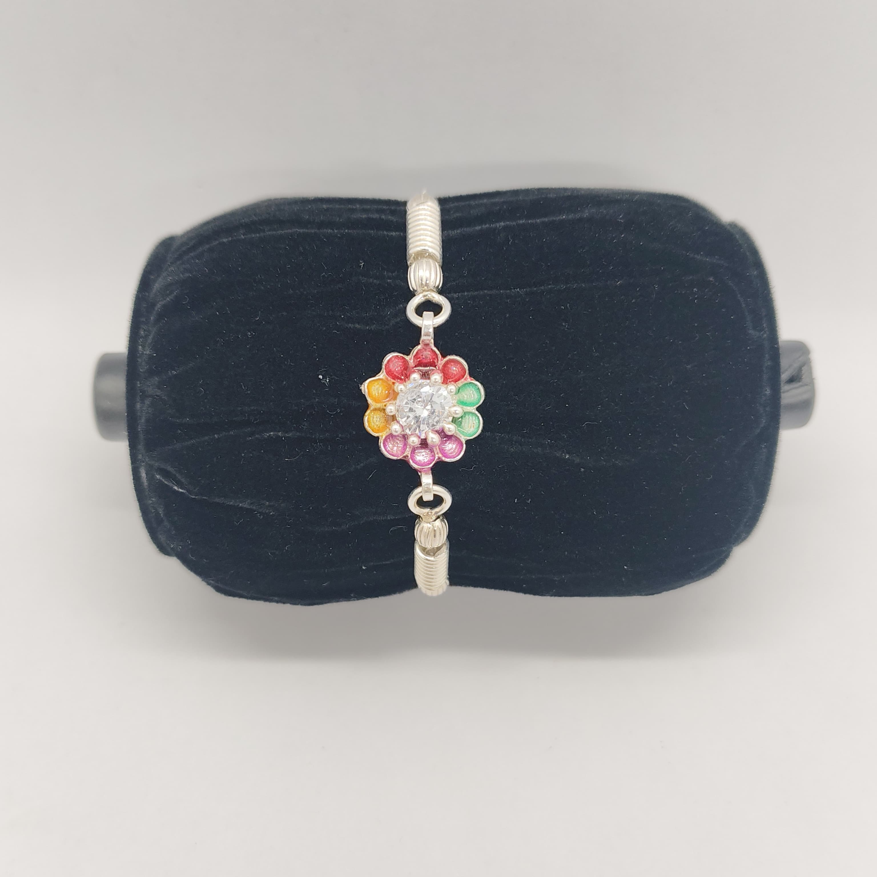 Colorful Silver Floral Rakhi - Silver Rakhi