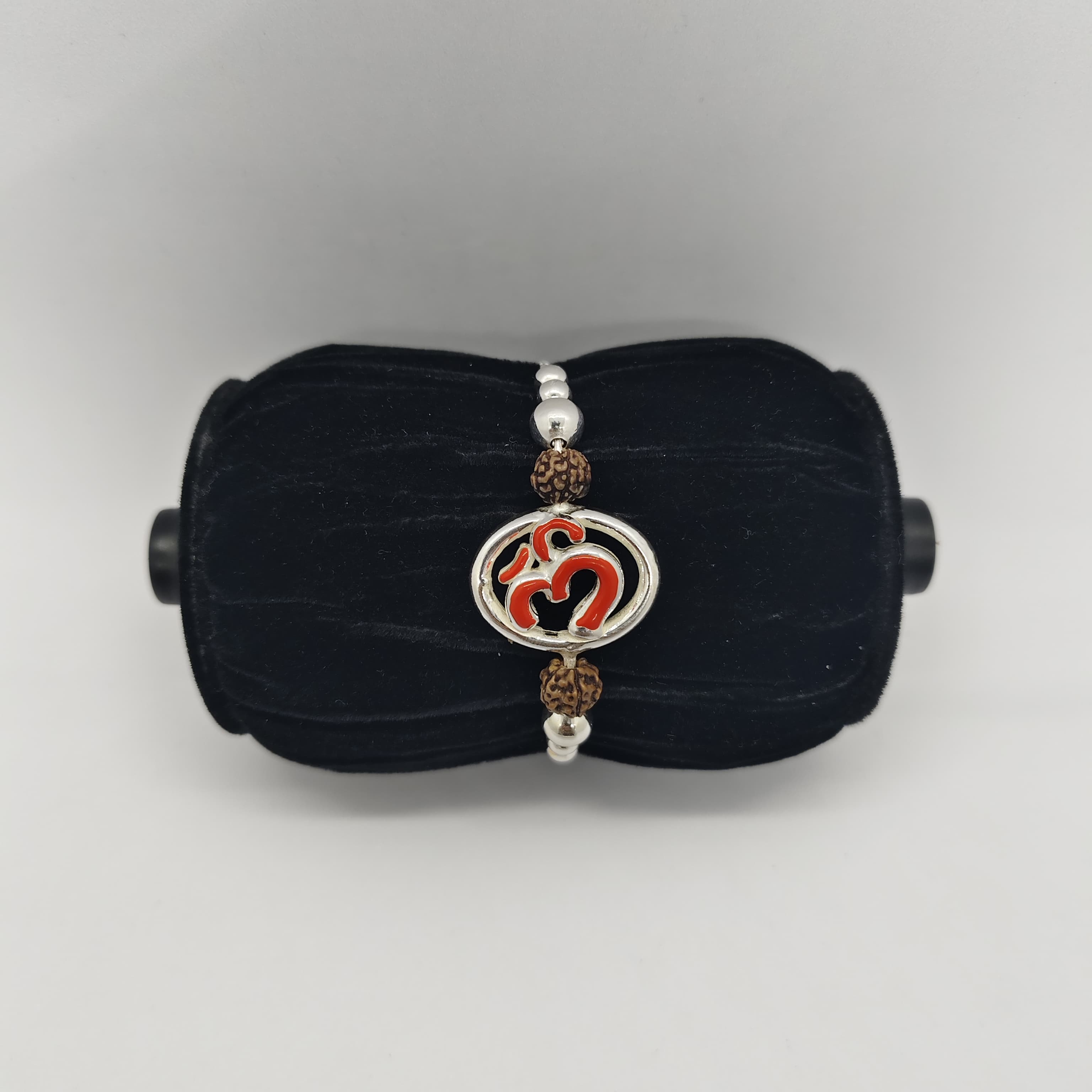 Silver Om Rakhi with Rudraksh - Silver Rakhi