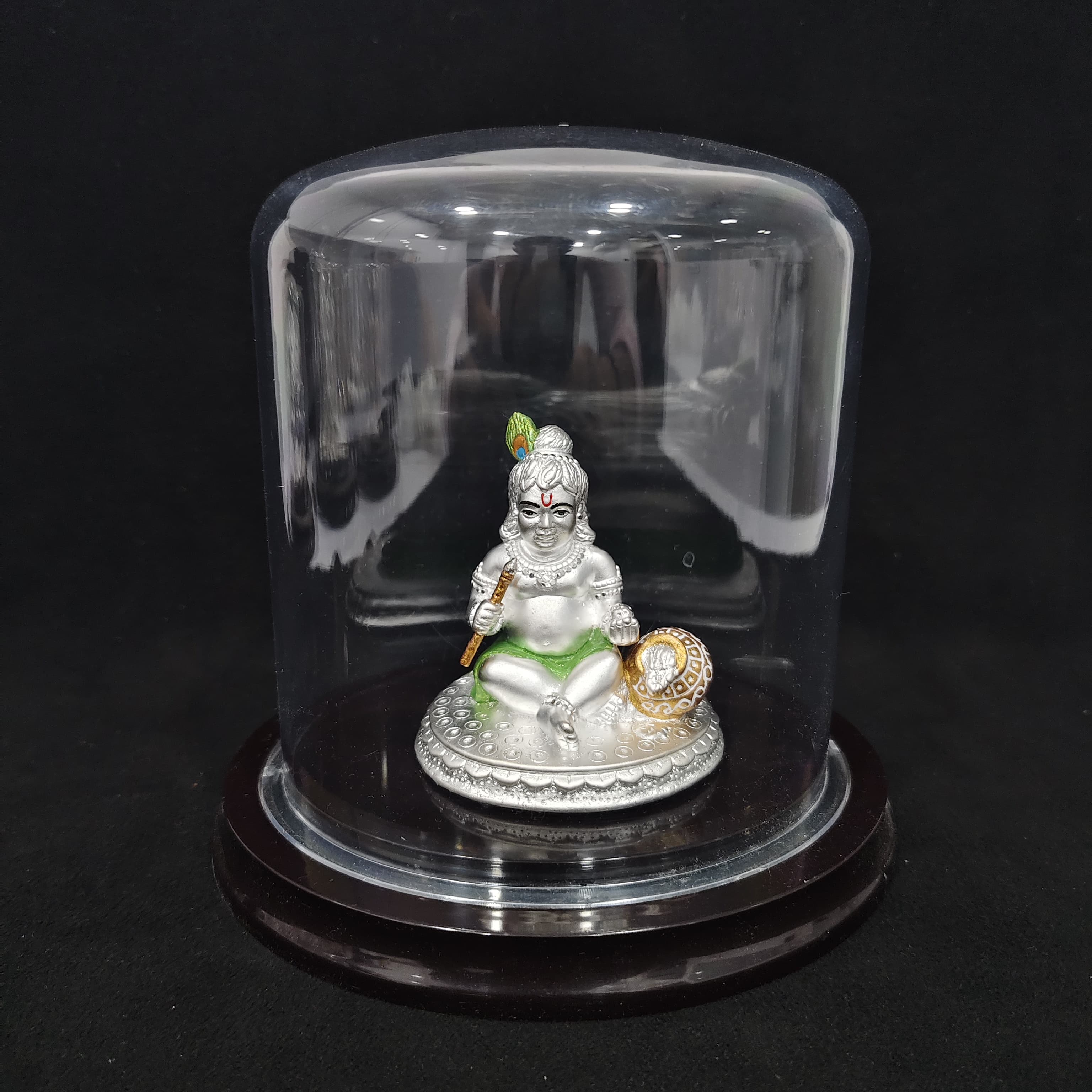 Silver Laddu Gopal with Framing Glass Box