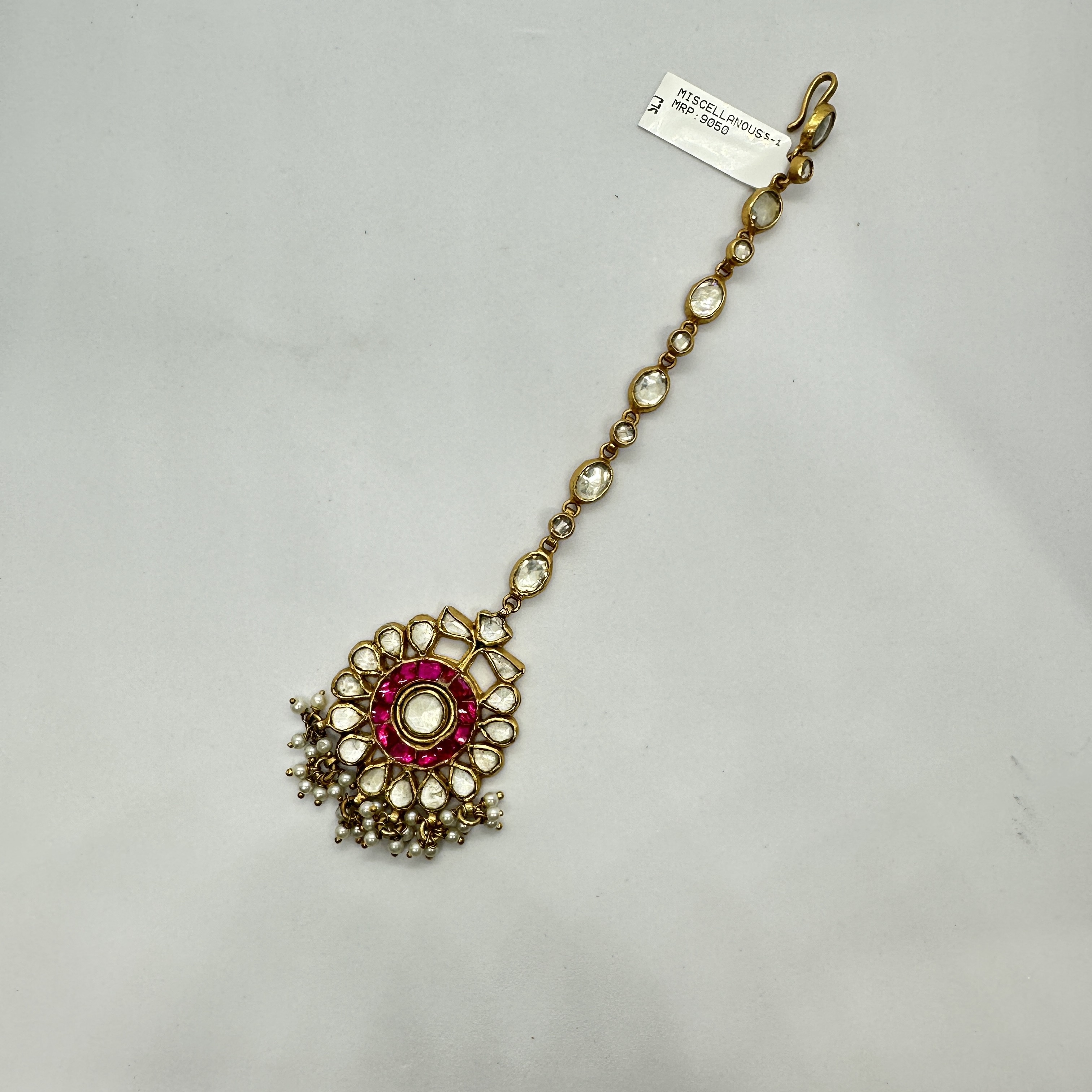 Silver Maang Tikka with Pink and White Kundan