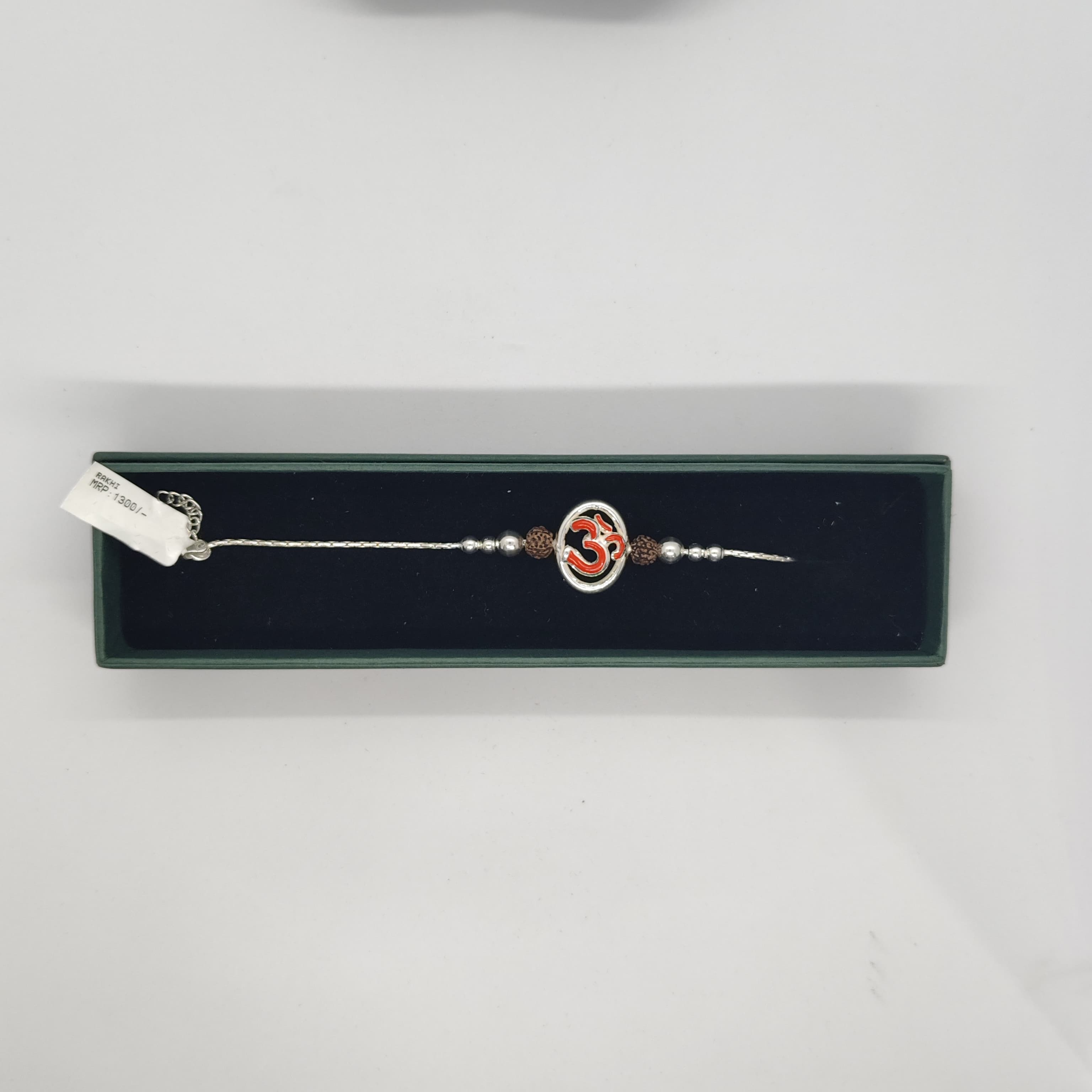 Silver Om Rakhi with Rudraksh - Silver Rakhi
