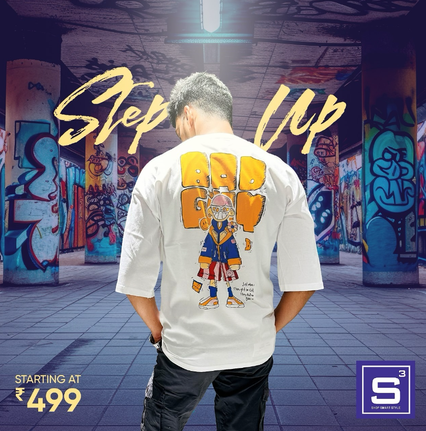 Men's White Graphic Printed Oversized Plus Size T-shirt