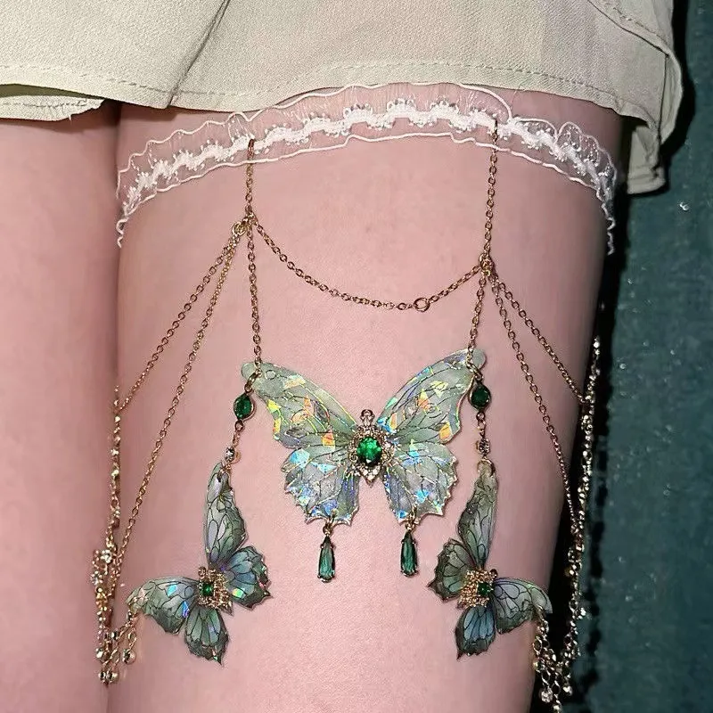 Saachu Bling - Green Crystal Butterfly Leg Chain