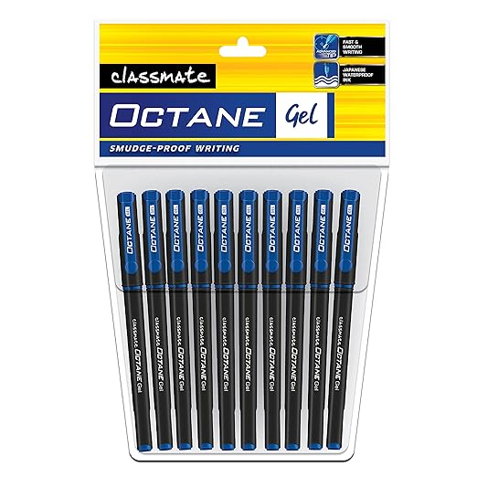 Order Classmate Octane- Blue Gel Pens (Pack of 10)|Smooth Writing Pens|Water-Proof Ink for Smudge-Free writing|Preferred by Students for Exam & Class Notes|Study at Home Essentials online in Hyderabad
