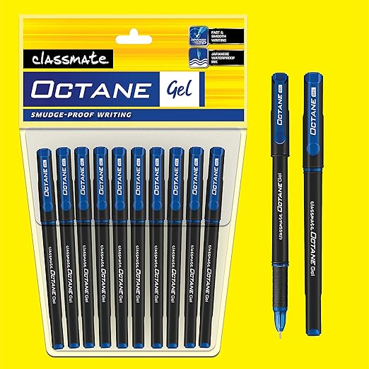 Order Classmate Octane- Blue Gel Pens (Pack of 10)|Smooth Writing Pens|Water-Proof Ink for Smudge-Free writing|Preferred by Students for Exam & Class Notes|Study at Home Essentials online in Hyderabad