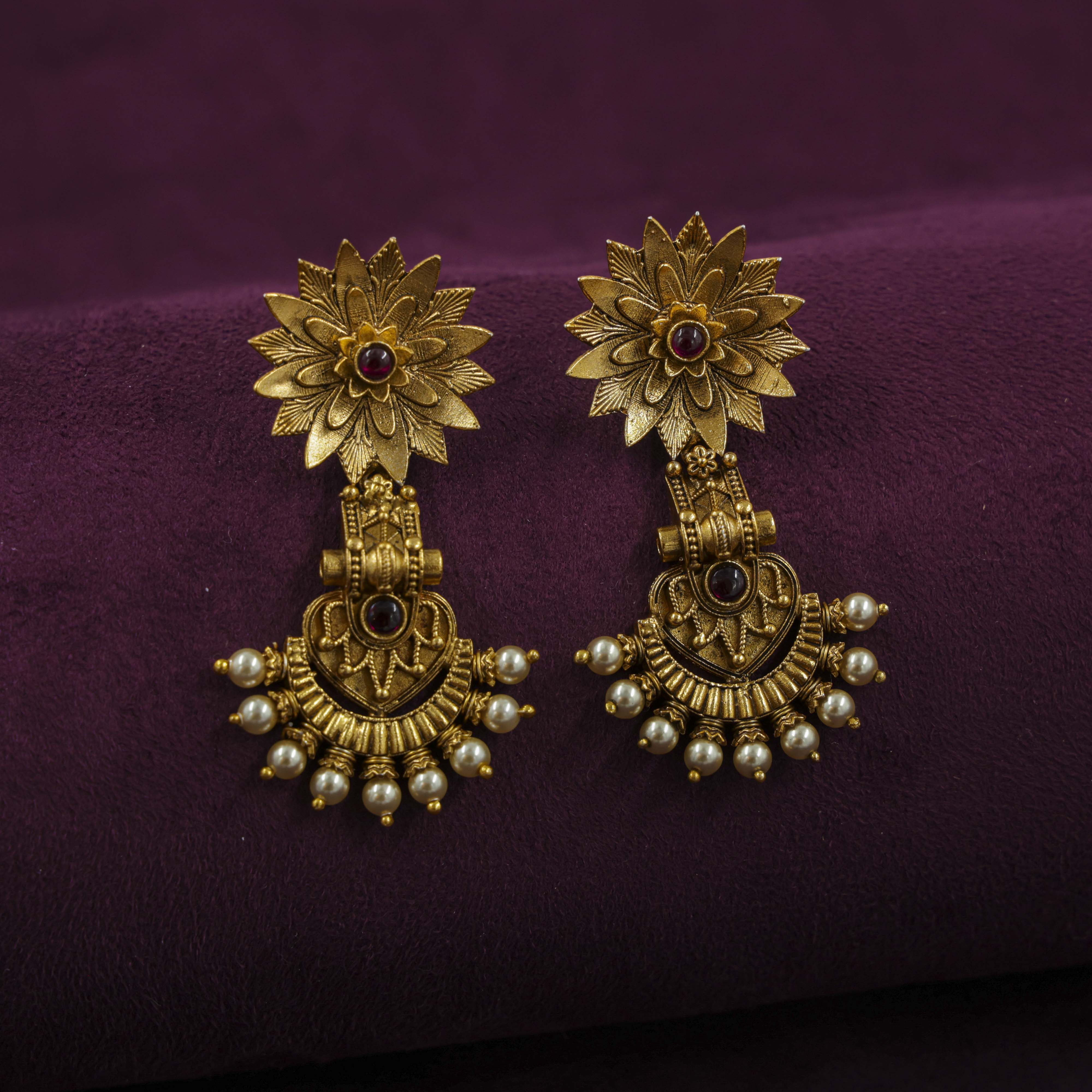 Saubhagya Jewellers - Gold Plated Chandbali Earrings