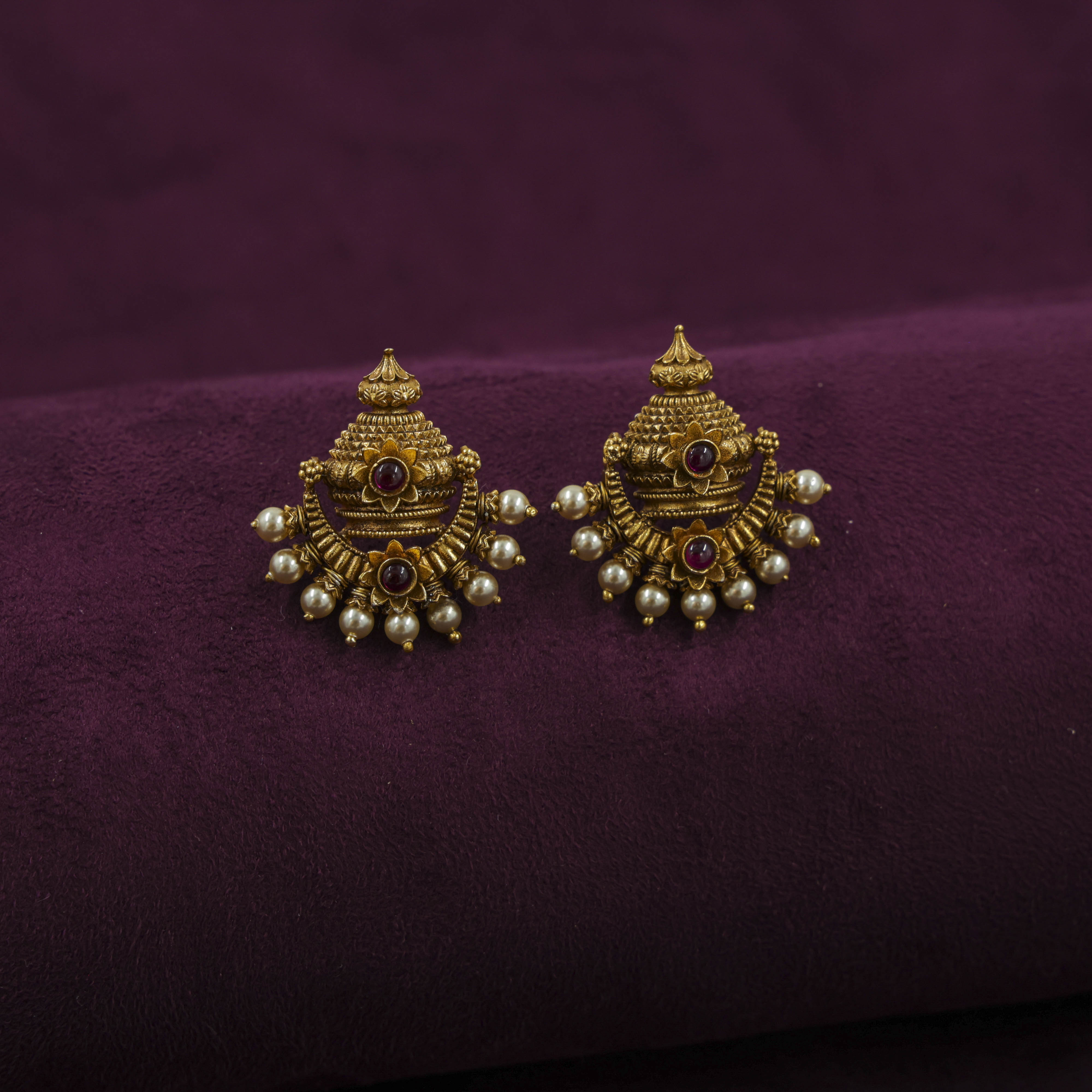 Saubhagya Jewellers - Gold Plated Chandbali Earrings