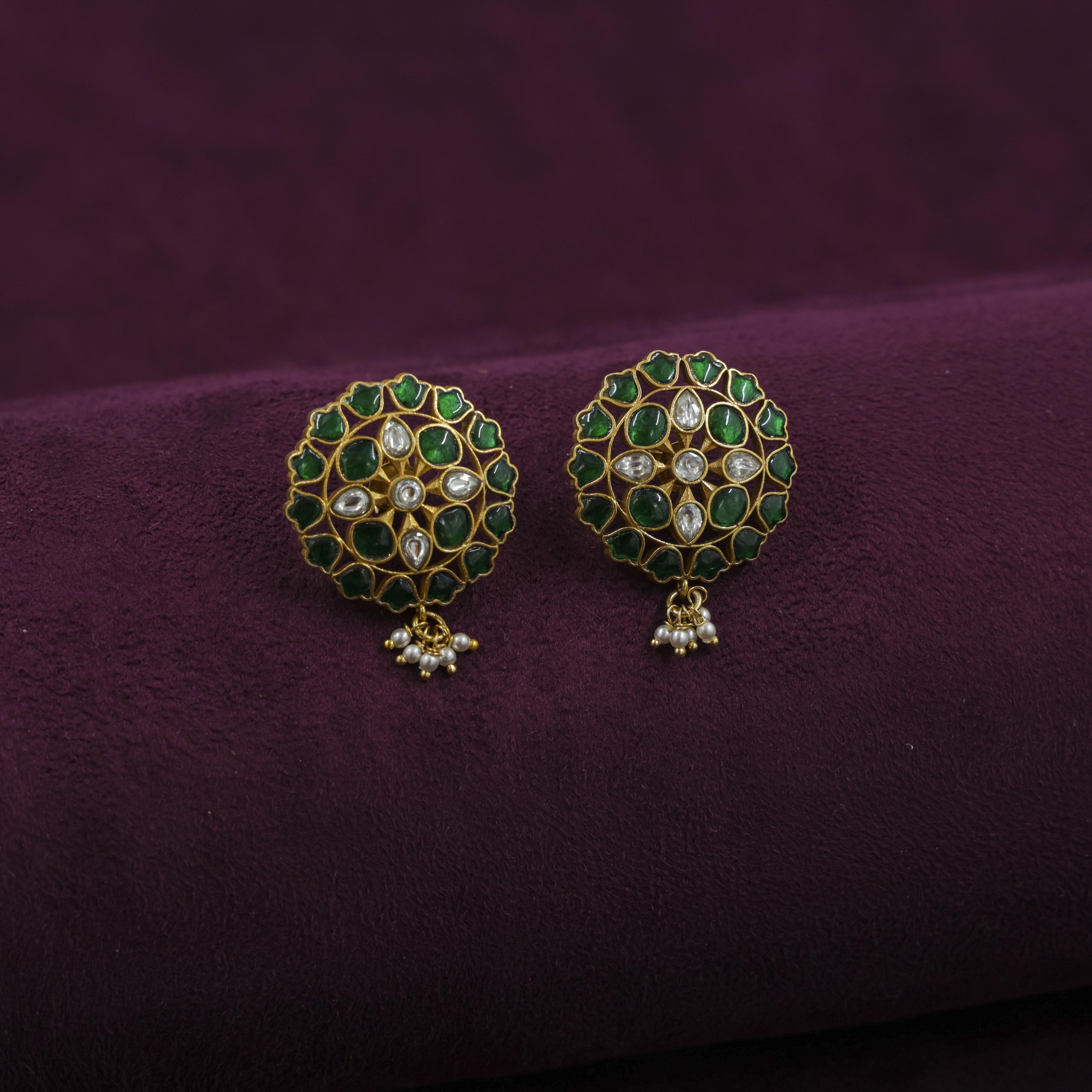 Saubhagya Jewellers - Emerald Chandbali Earrings