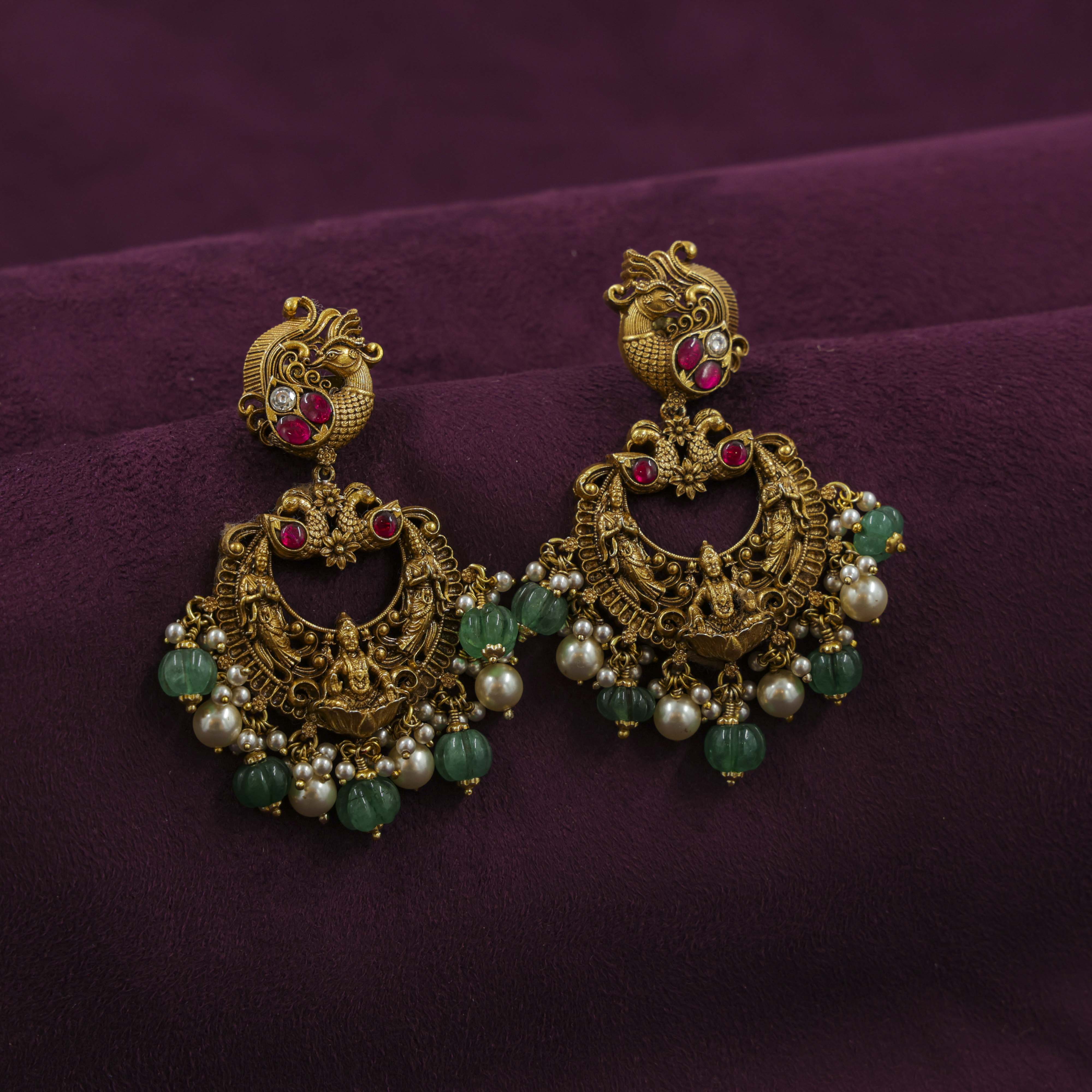 Saubhagya Jewellers - Gold Plated Chandbali Earrings