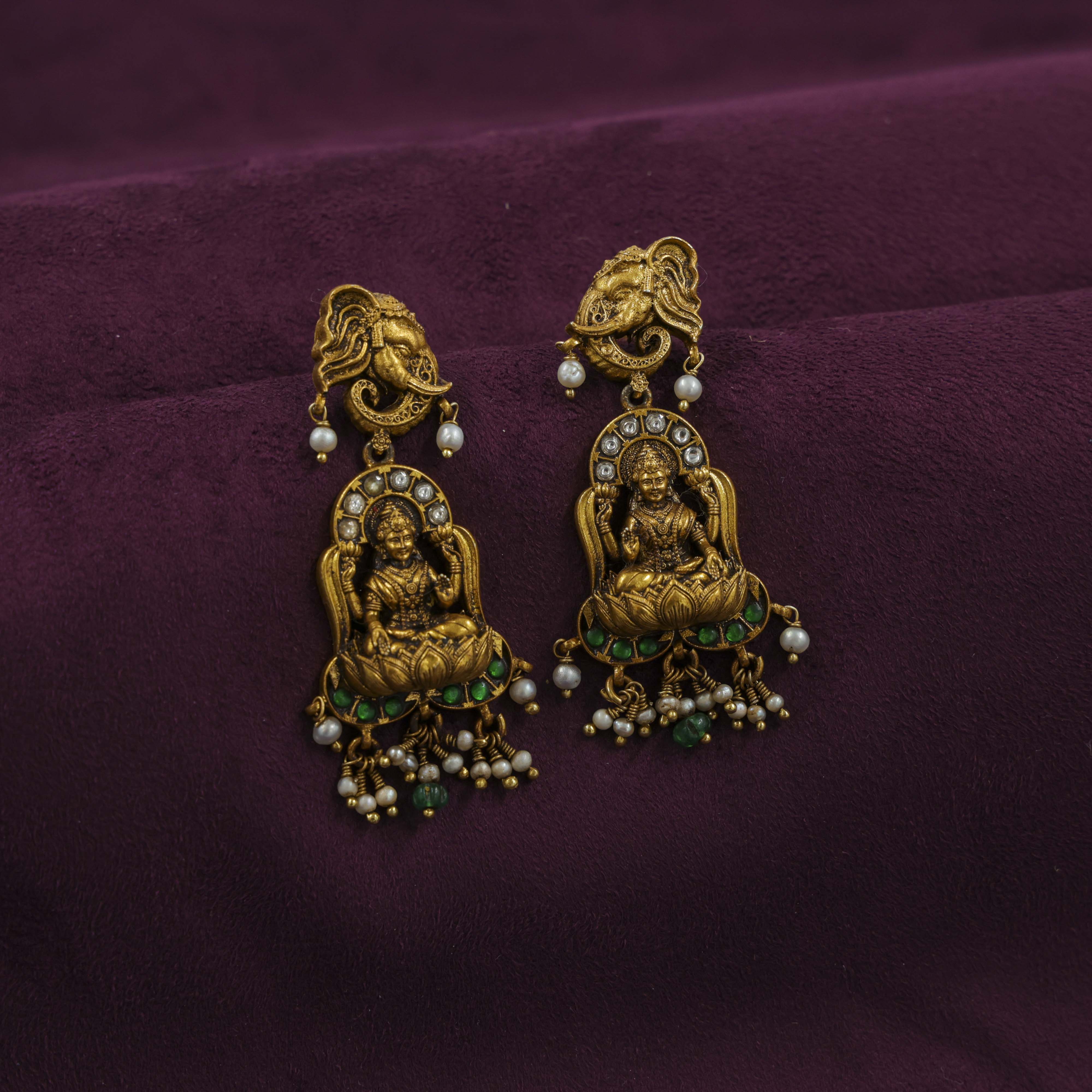 Saubhagya Jewellers - Gold Plated Chandbali Earrings