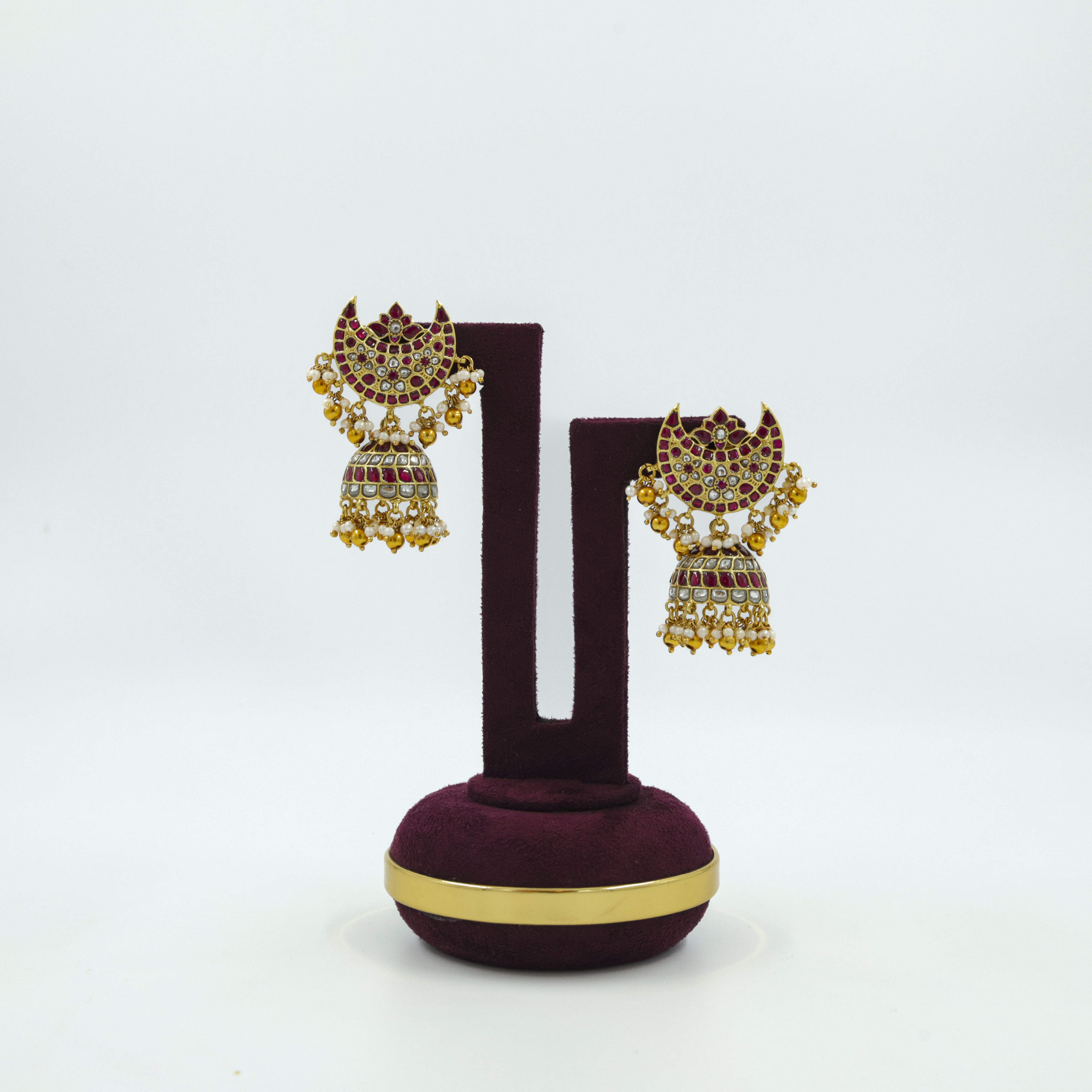 Saubhagya Jewellers - Ruby Chandbali Earrings