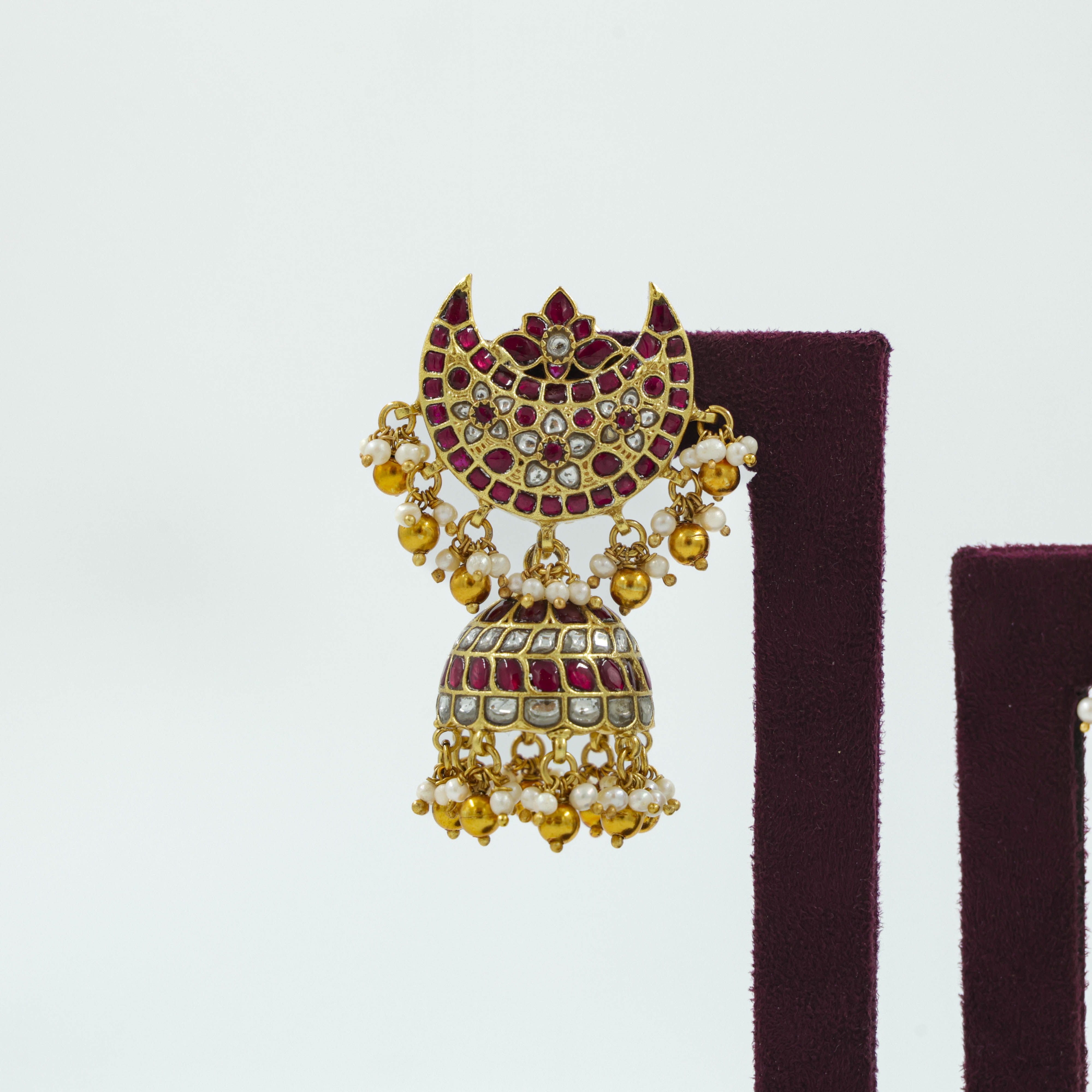Saubhagya Jewellers - Ruby Chandbali Earrings