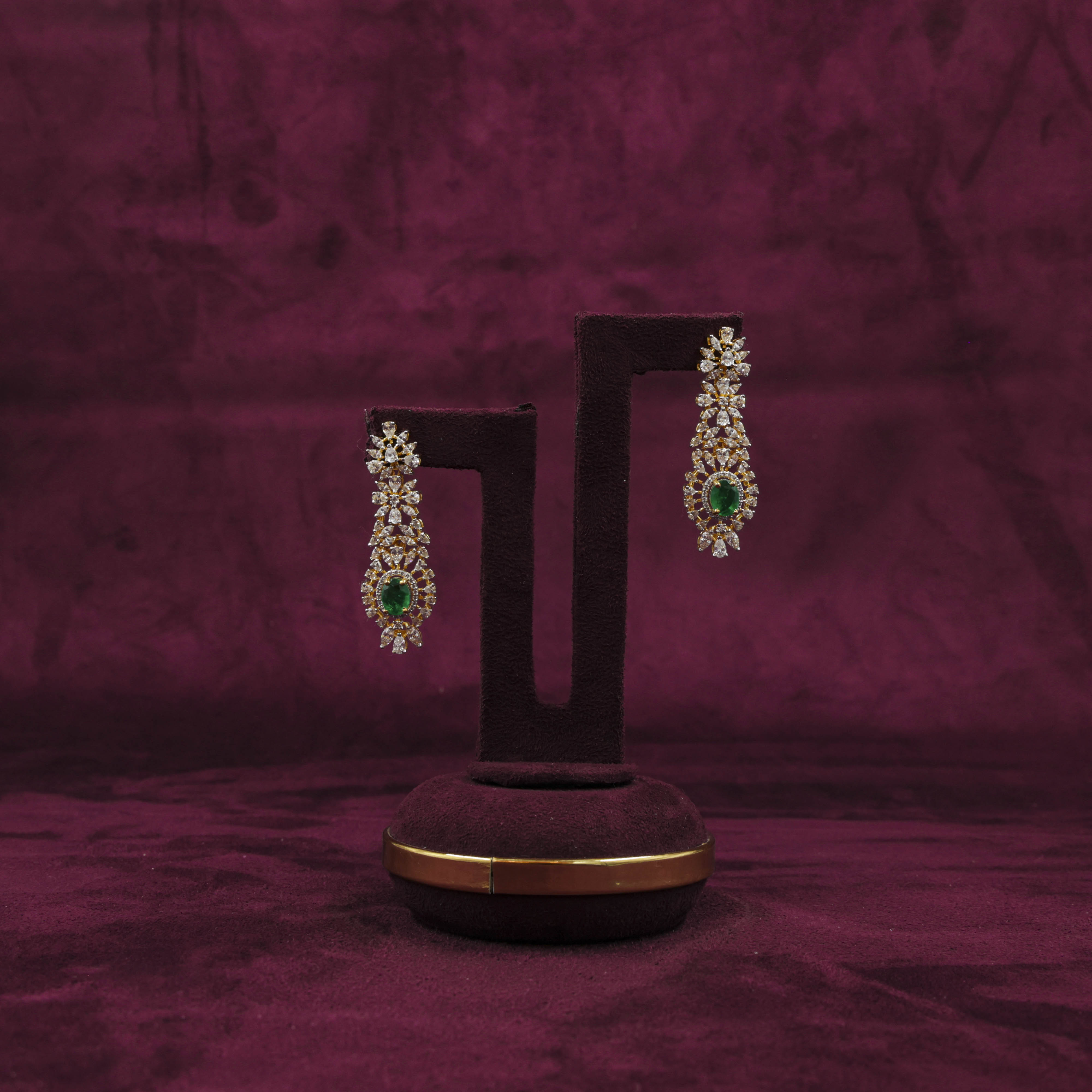 Saubhagya Jewellers - Emerald Chandbali Earrings