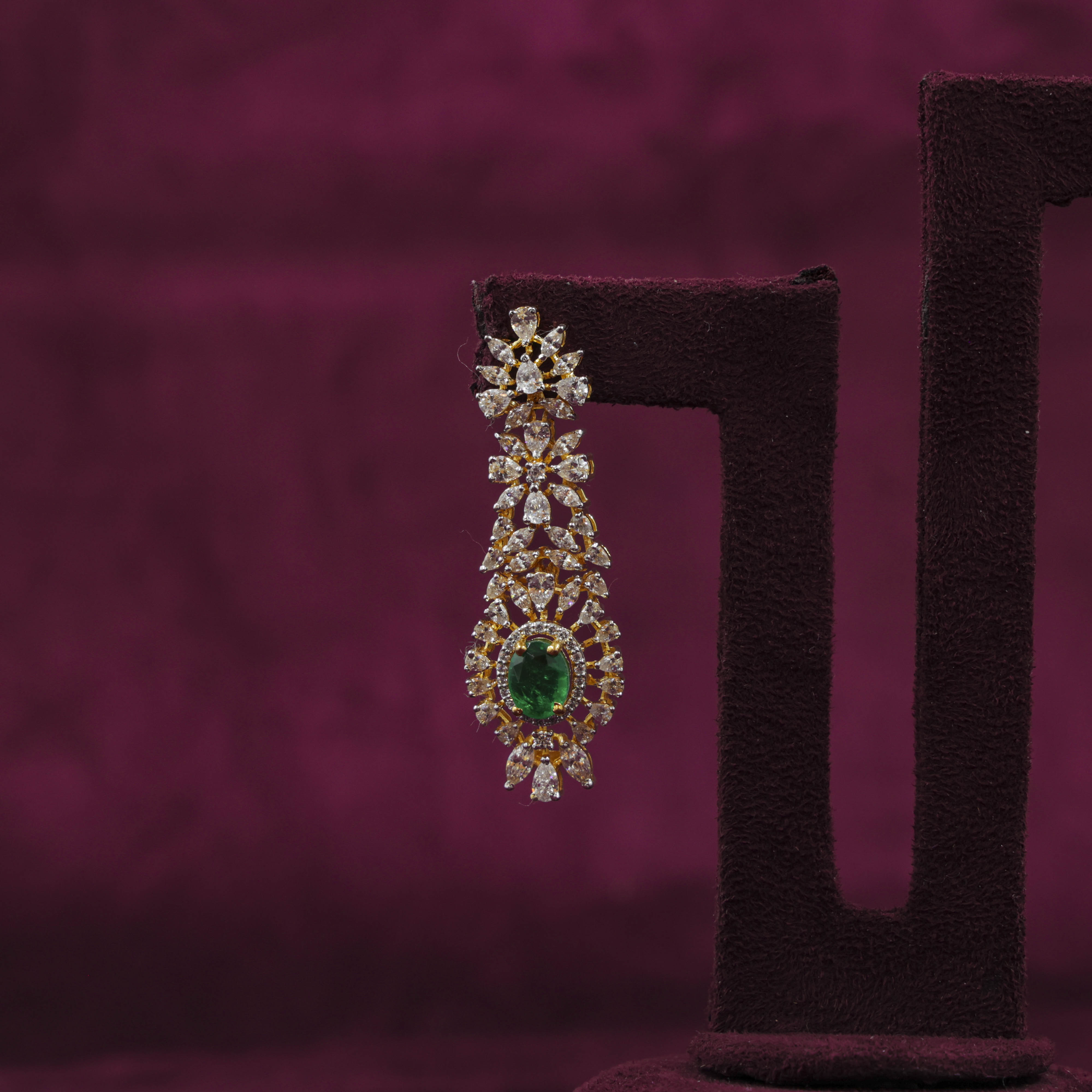 Saubhagya Jewellers - Emerald Chandbali Earrings