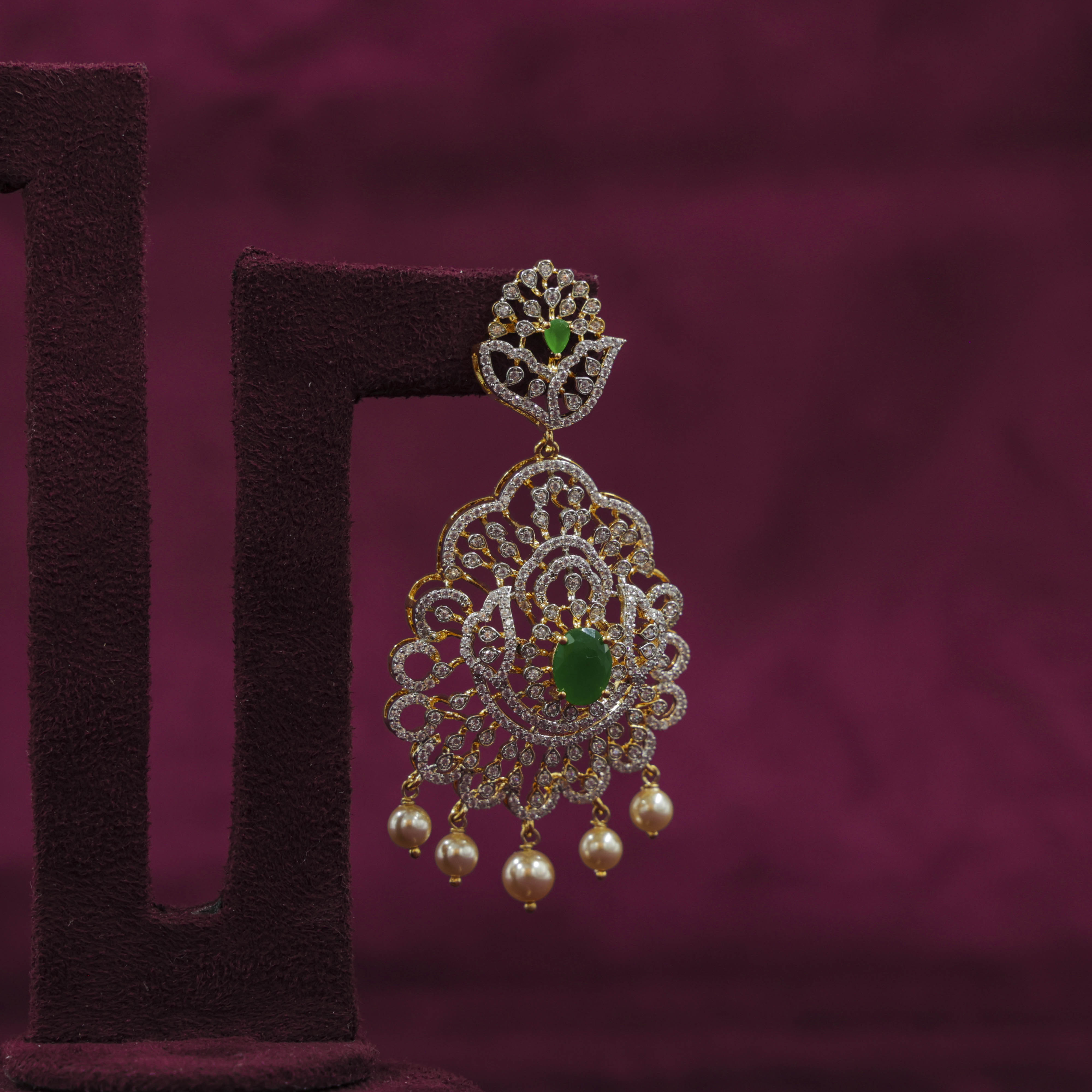 Saubhagya Jewellers - Emerald Chandbali Earrings