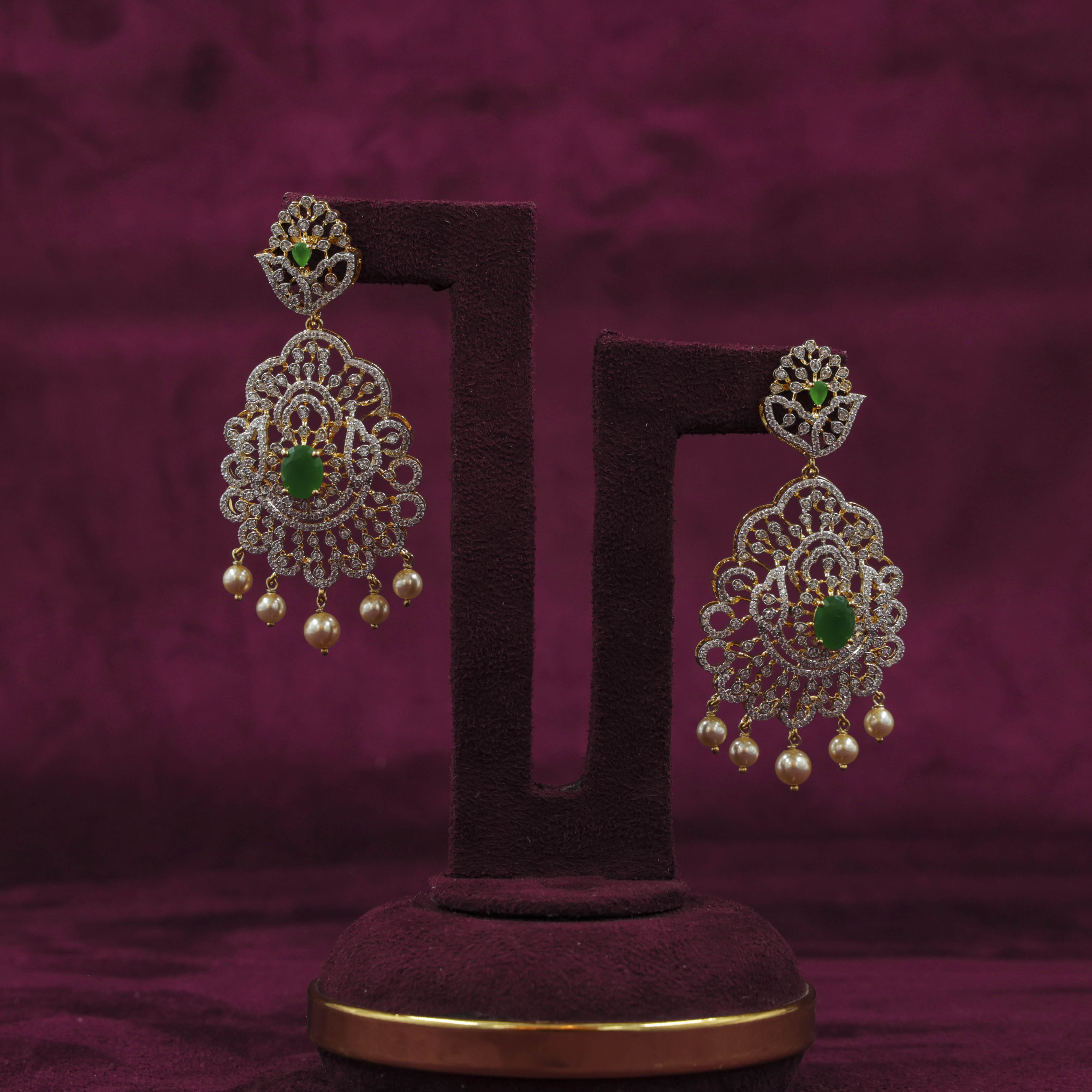 Saubhagya Jewellers - Emerald Chandbali Earrings